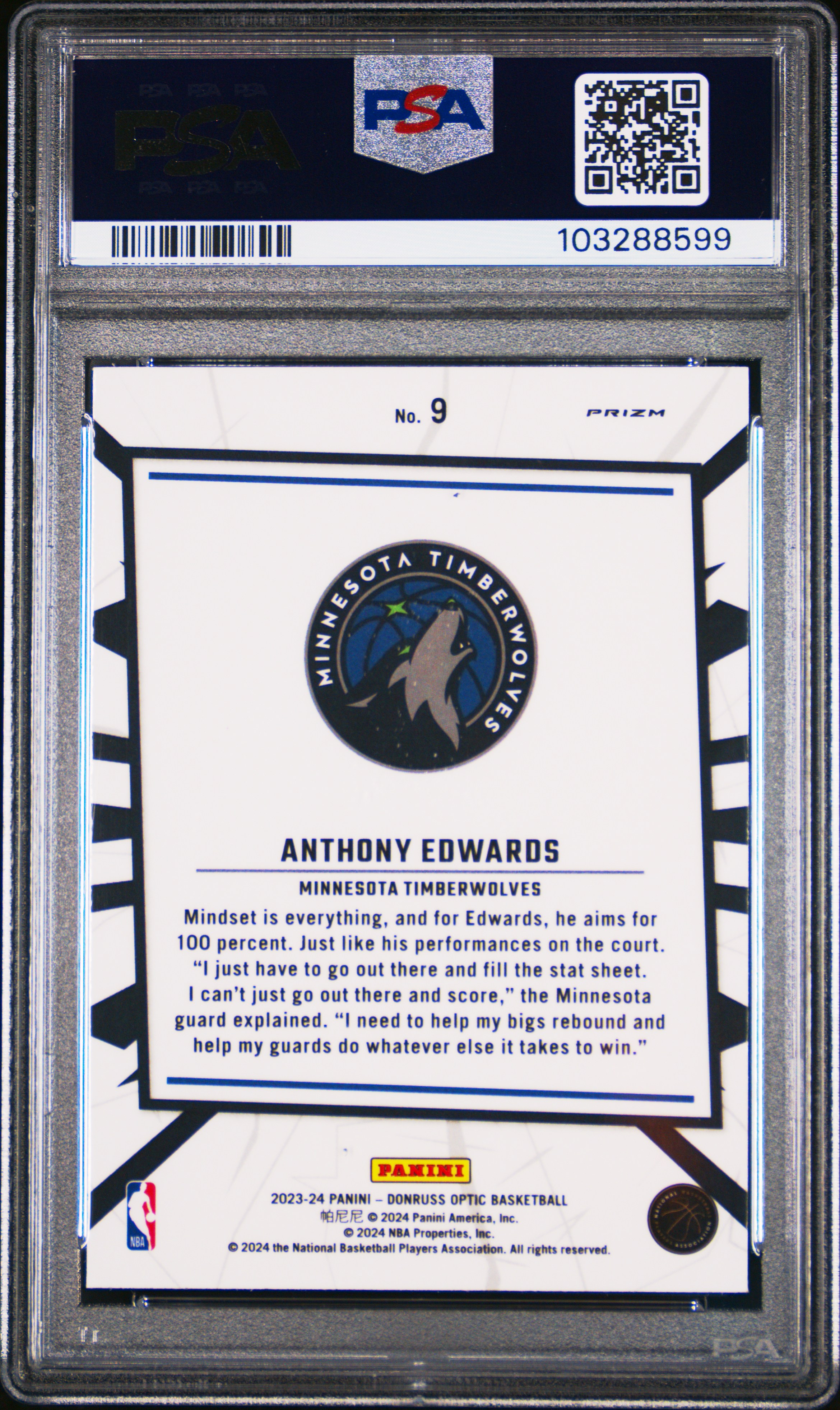 2023 Panini Donruss Optic My House Anthony Edwards #9 (My House-Holo) Gem Mt 10 back
