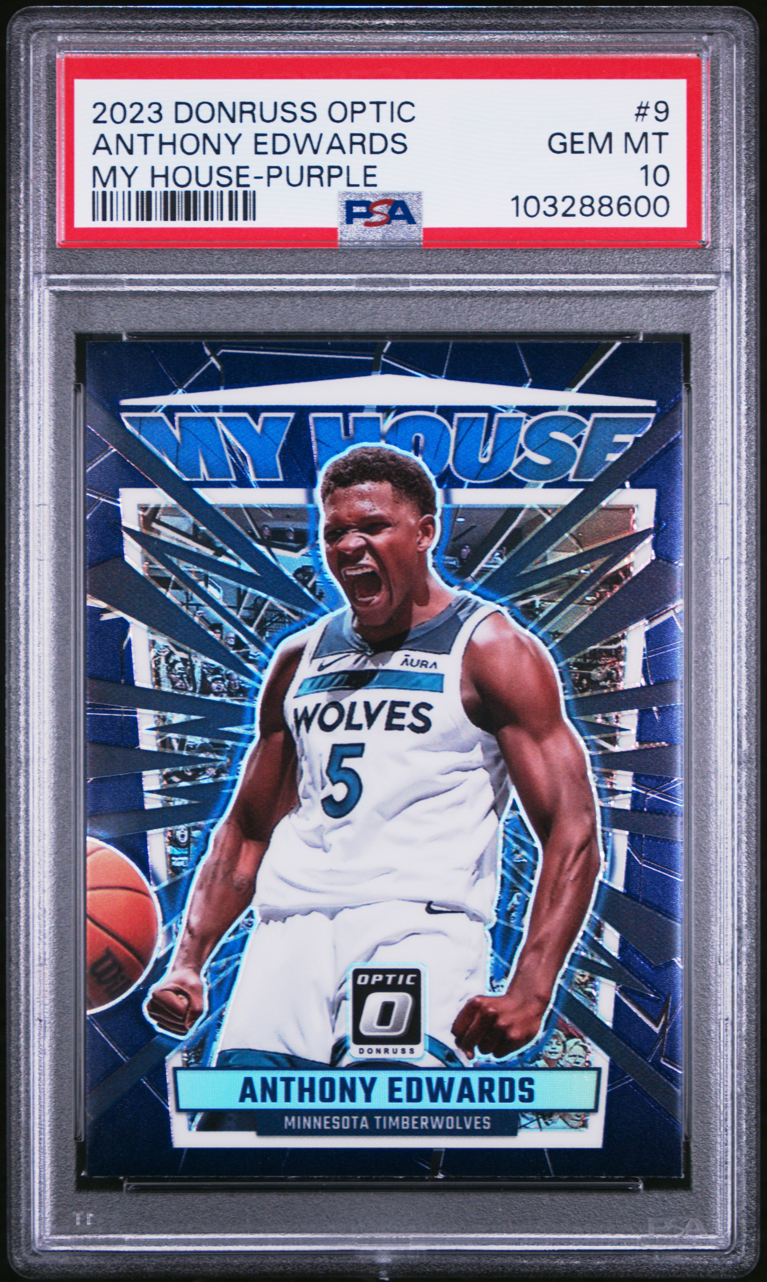 2023 Panini Donruss Optic My House Anthony Edwards #9 (My House-Purple) Gem Mt 10 front