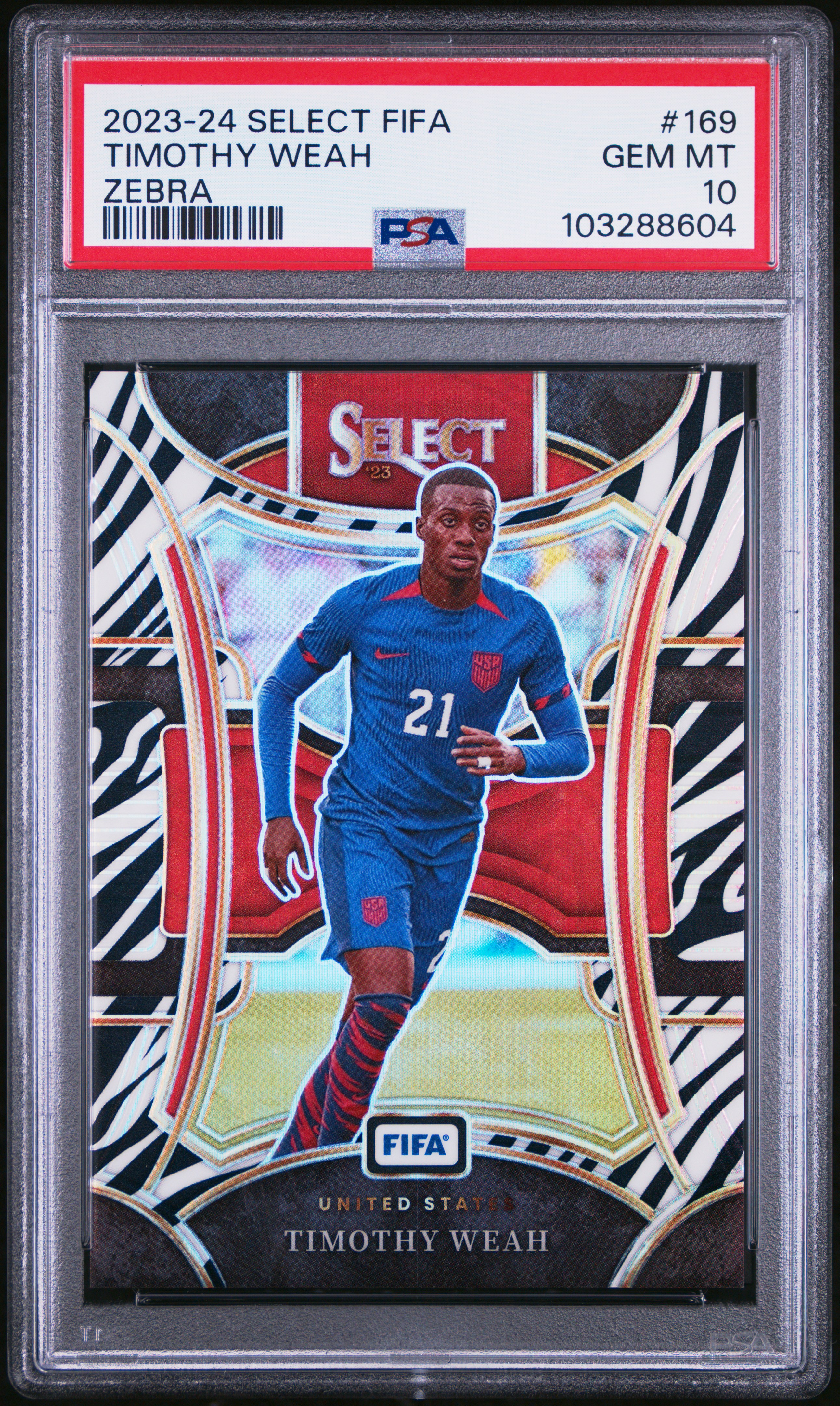 2023-24 Panini Select Fifa Timothy Weah #169 (Zebra) Gem Mt 10 front