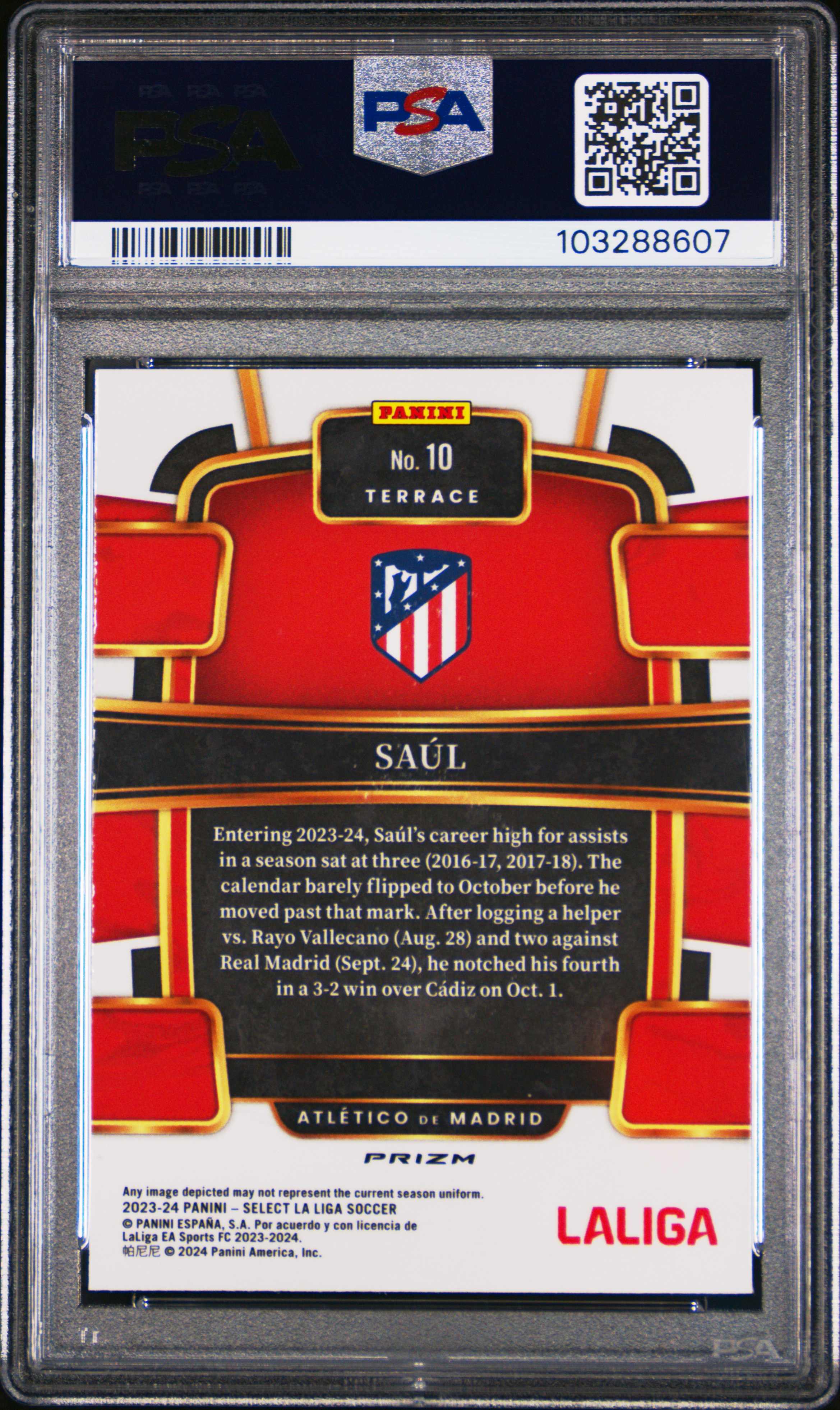 2023-24 Panini Select La Liga Saul #10 (White Sparkle) Gem Mt 10 back