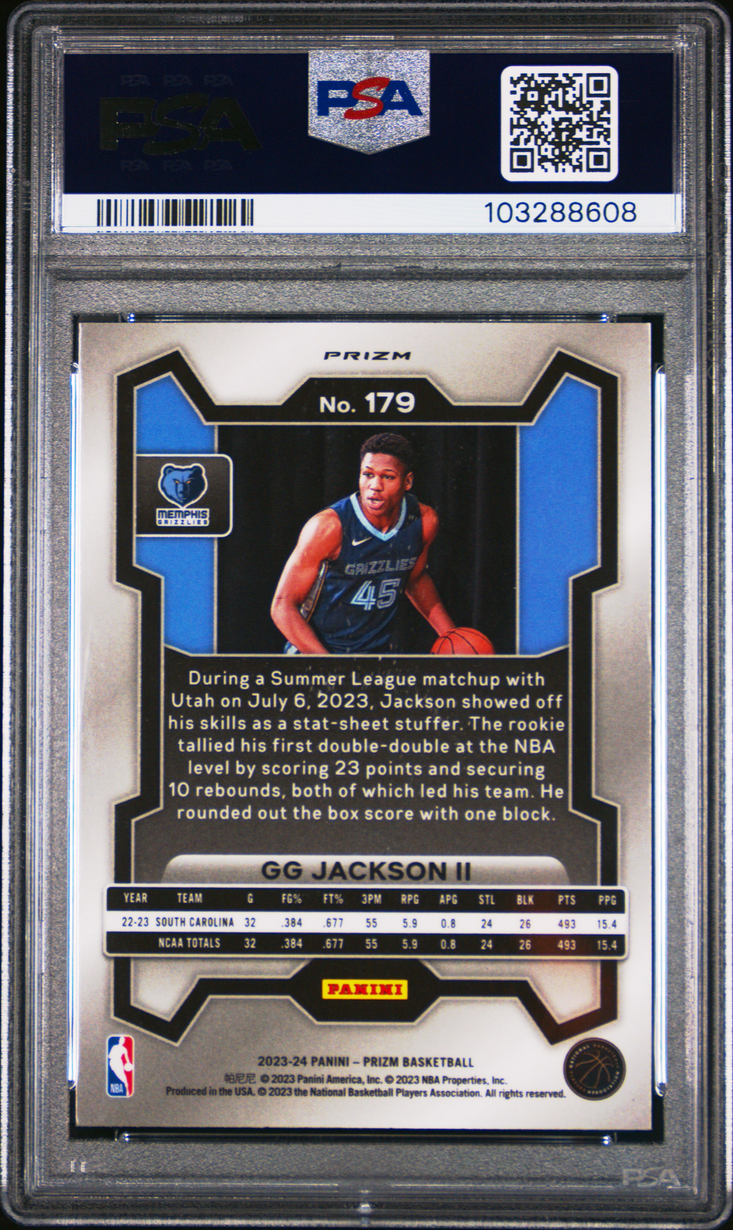 2023 Panini Prizm Gg Jackson Ii #179 (Silver Prizm) Mint 9 back
