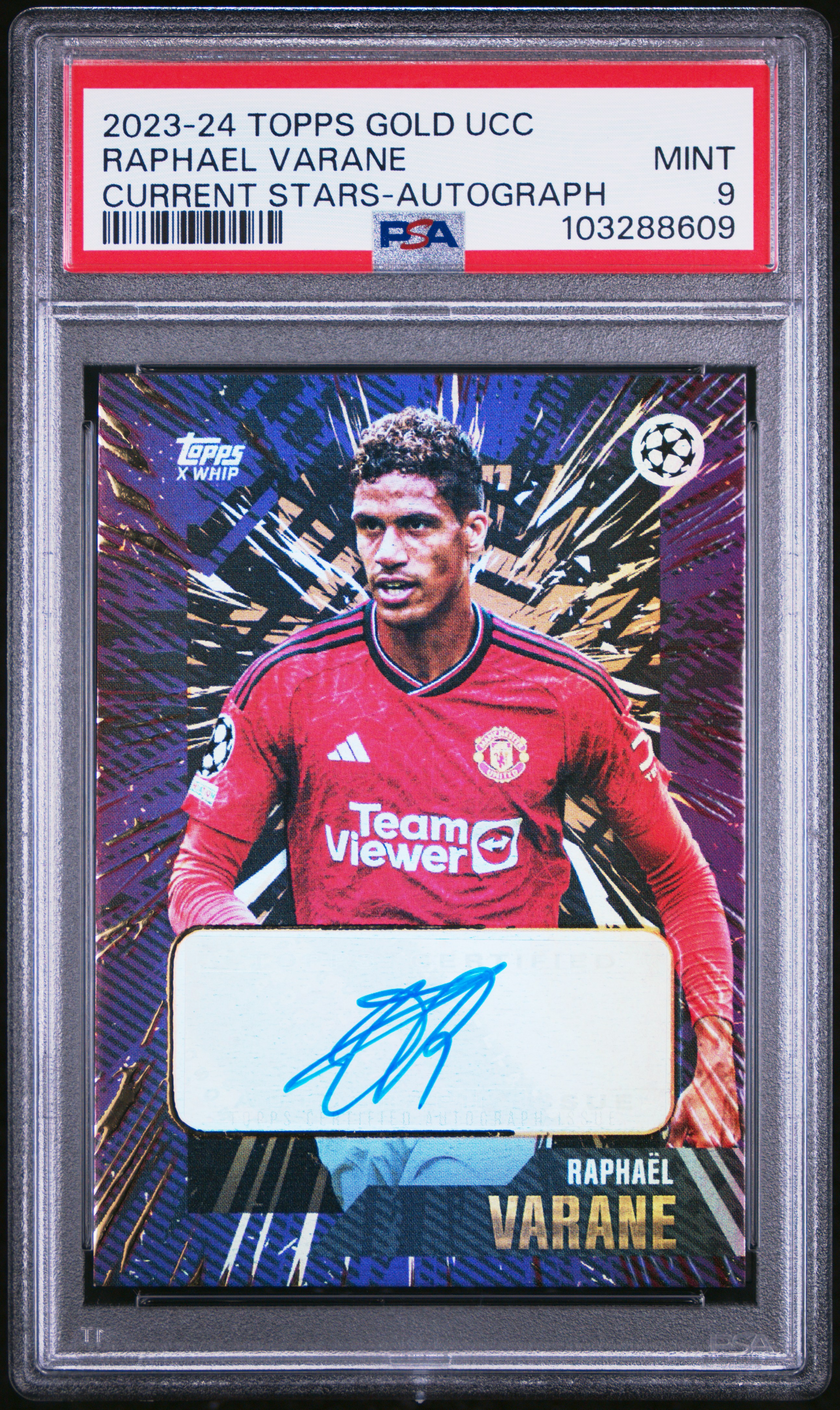 2023-24 Topps Gold Uefa Club Competitions Raphael Varane (Current Stars-Autograph) Mint 9 front
