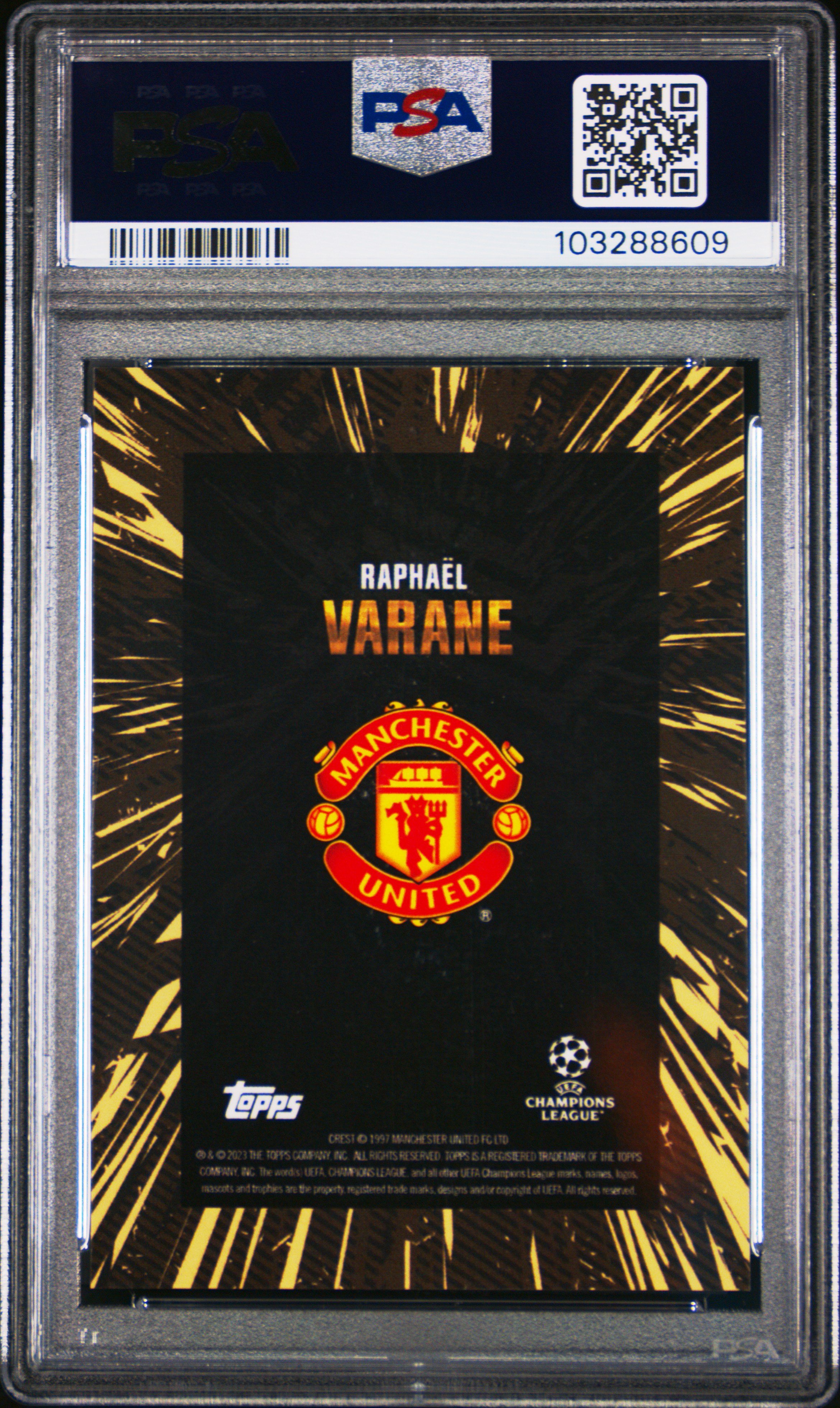 2023-24 Topps Gold Uefa Club Competitions Raphael Varane (Current Stars-Autograph) Mint 9 back