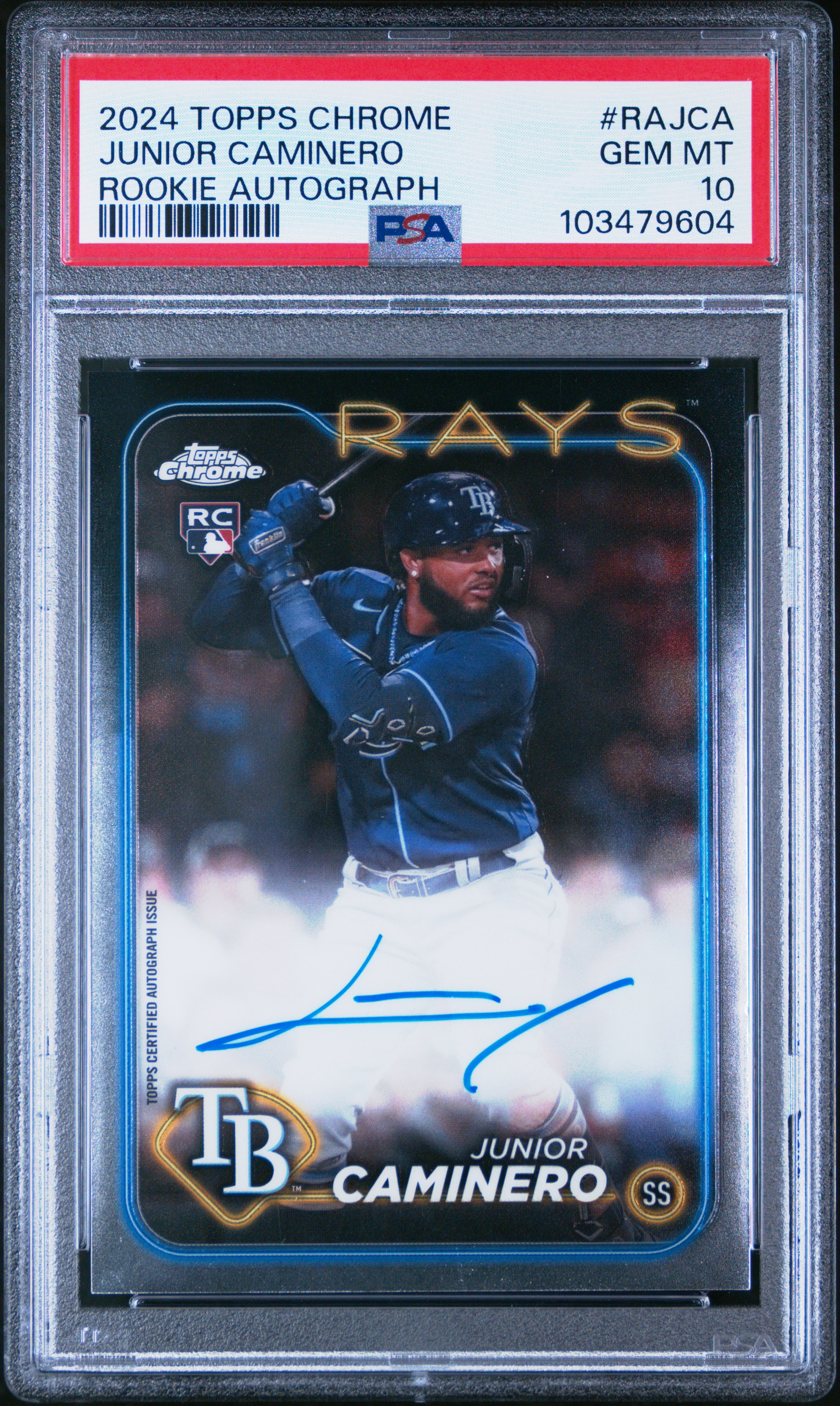 2024 Topps Chrome Rookie Autographs Junior Caminero #Rajca Gem Mt 10 front
