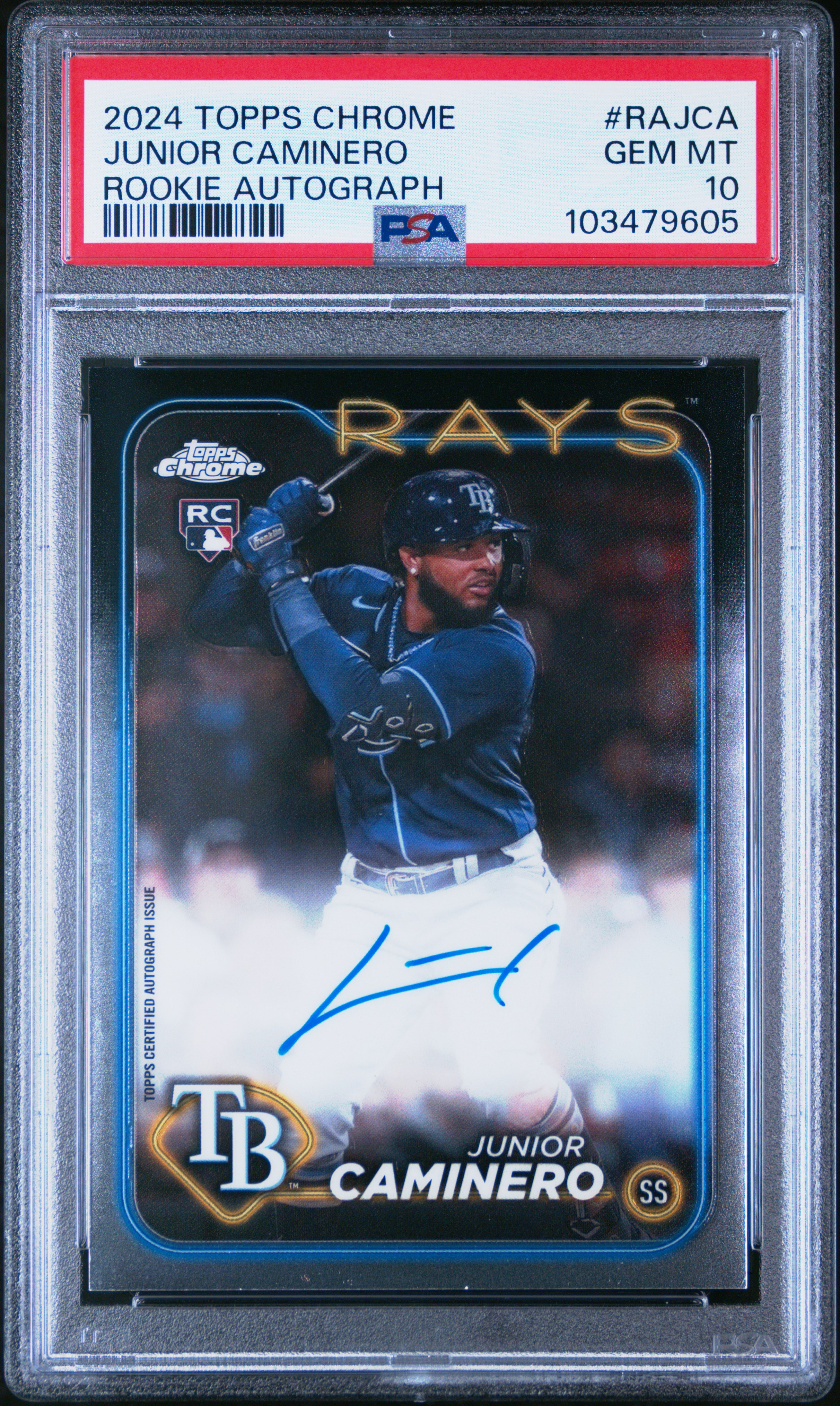 2024 Topps Chrome Rookie Autographs Junior Caminero #Rajca Gem Mt 10 front