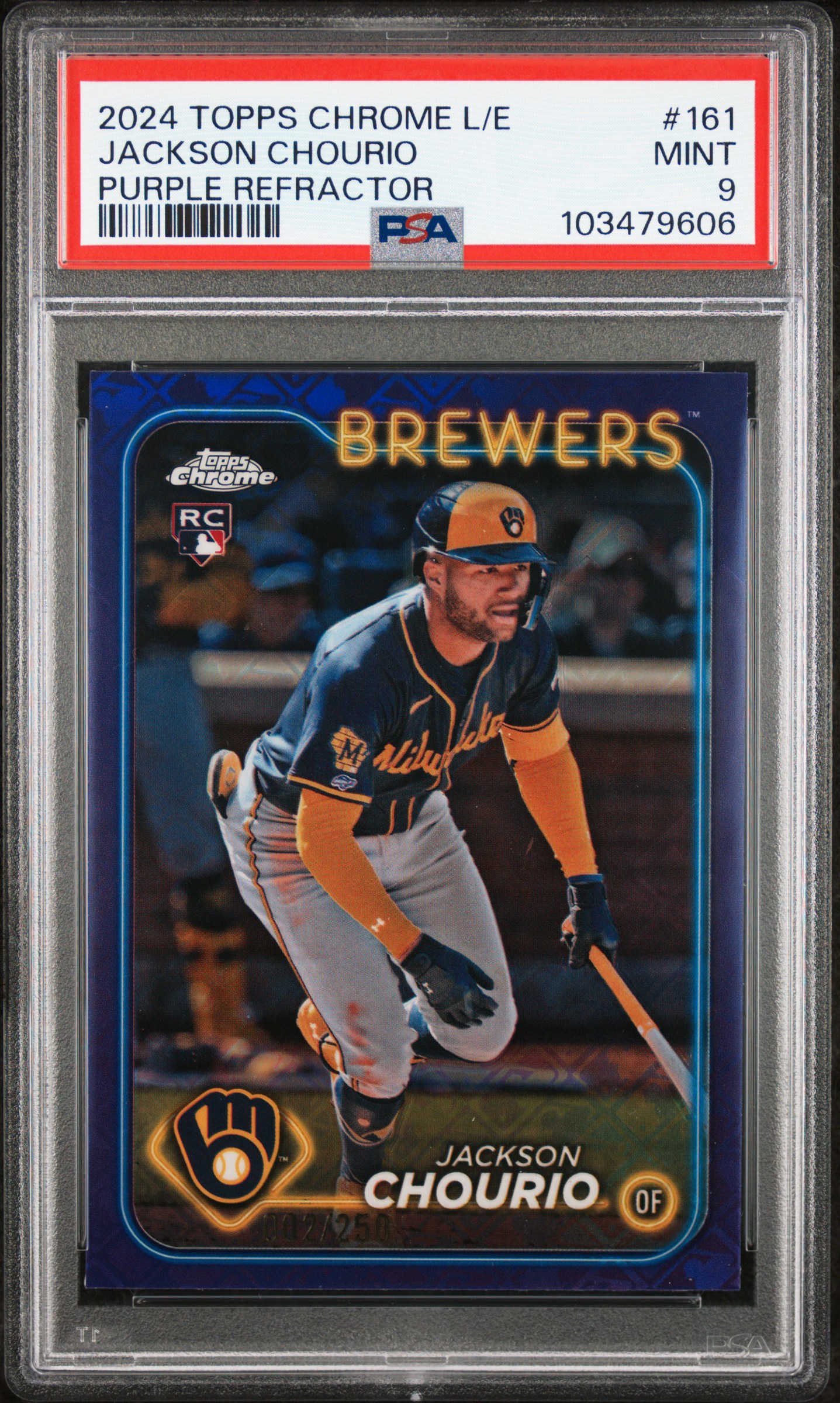 2024 Topps Chrome Logofractor Edition Jackson Chourio #161 (Purple Refractor) Mint 9 front