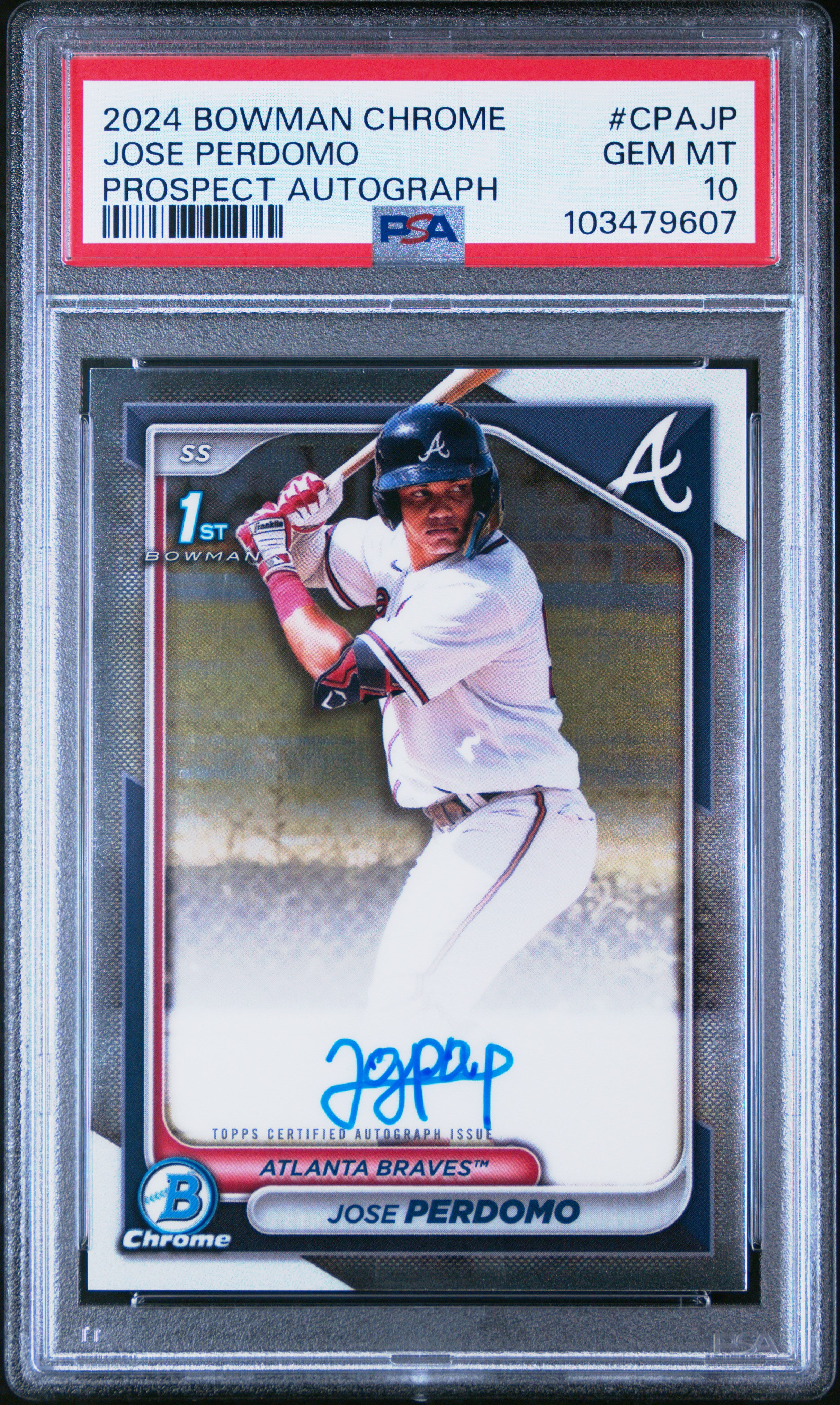 2024 Bowman Chrome Prospect Autographs Jose Perdomo #Cpajp (Prospect Autograph) Gem Mt 10 front
