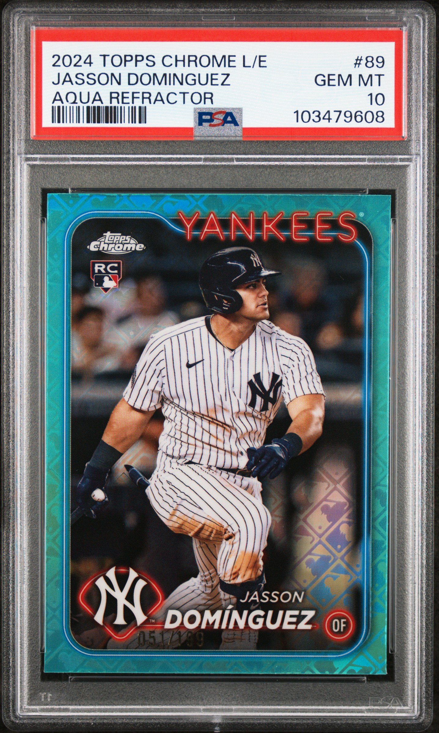 2024 Topps Chrome Logofractor Edition Jasson Dominguez #89 (Aqua Refractor) Gem Mt 10 front