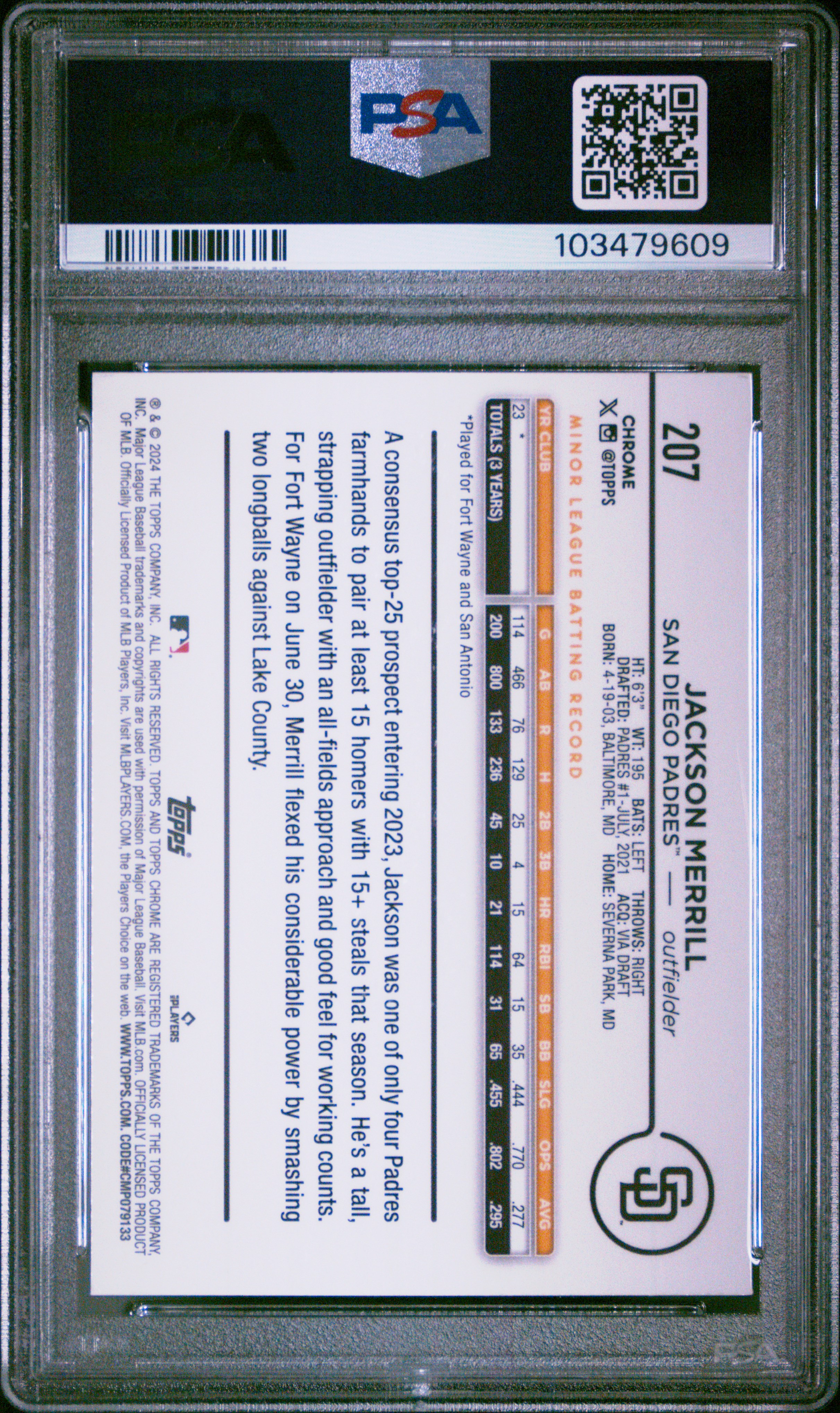 2024 Topps Chrome Logofractor Edition Jackson Merrill #207 (Aqua Refractor) Mint 9 back