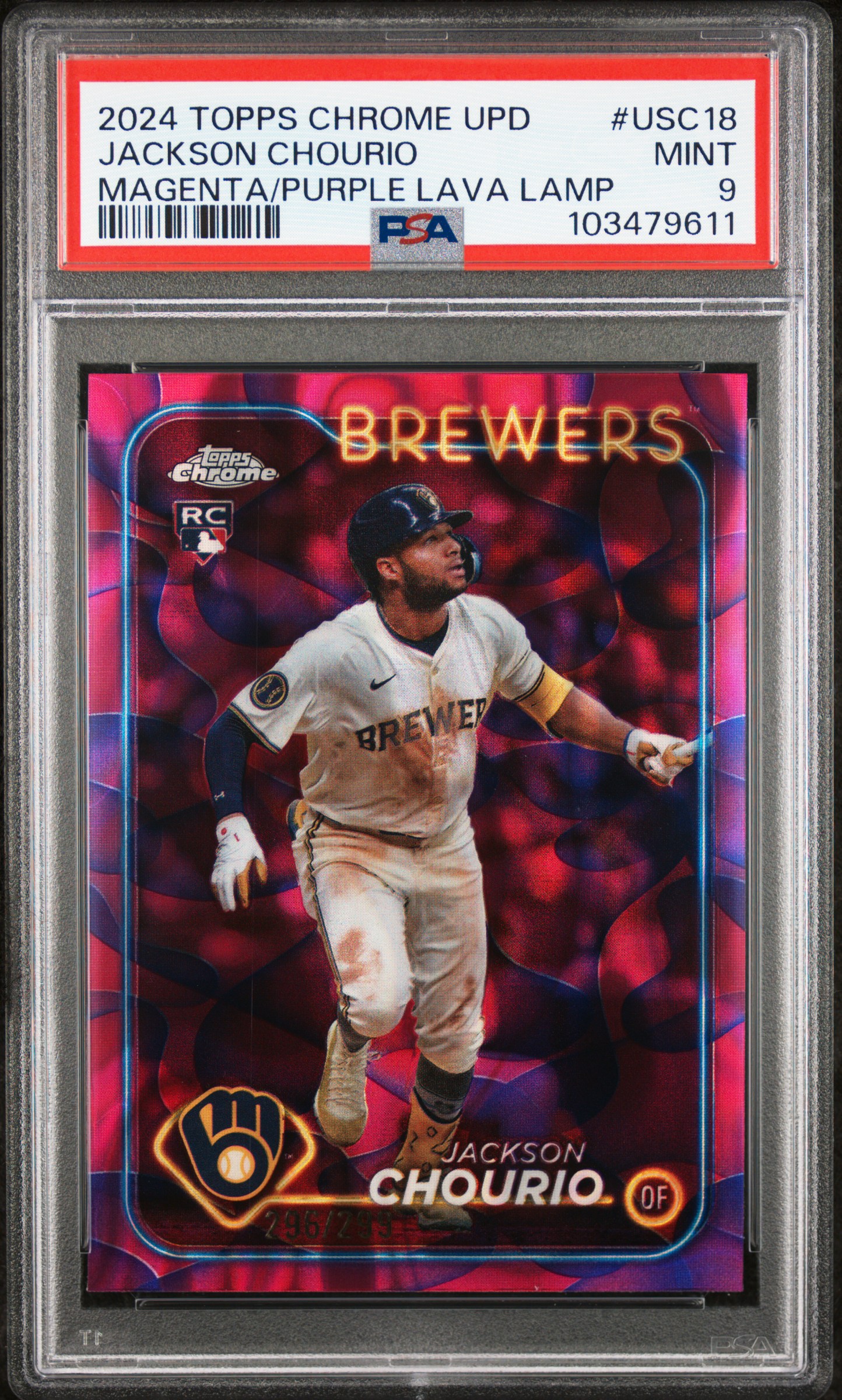 2024 Topps Chrome Update Jackson Chourio #Usc18 (Magenta/Purple Lava Lamp) Mint 9 front