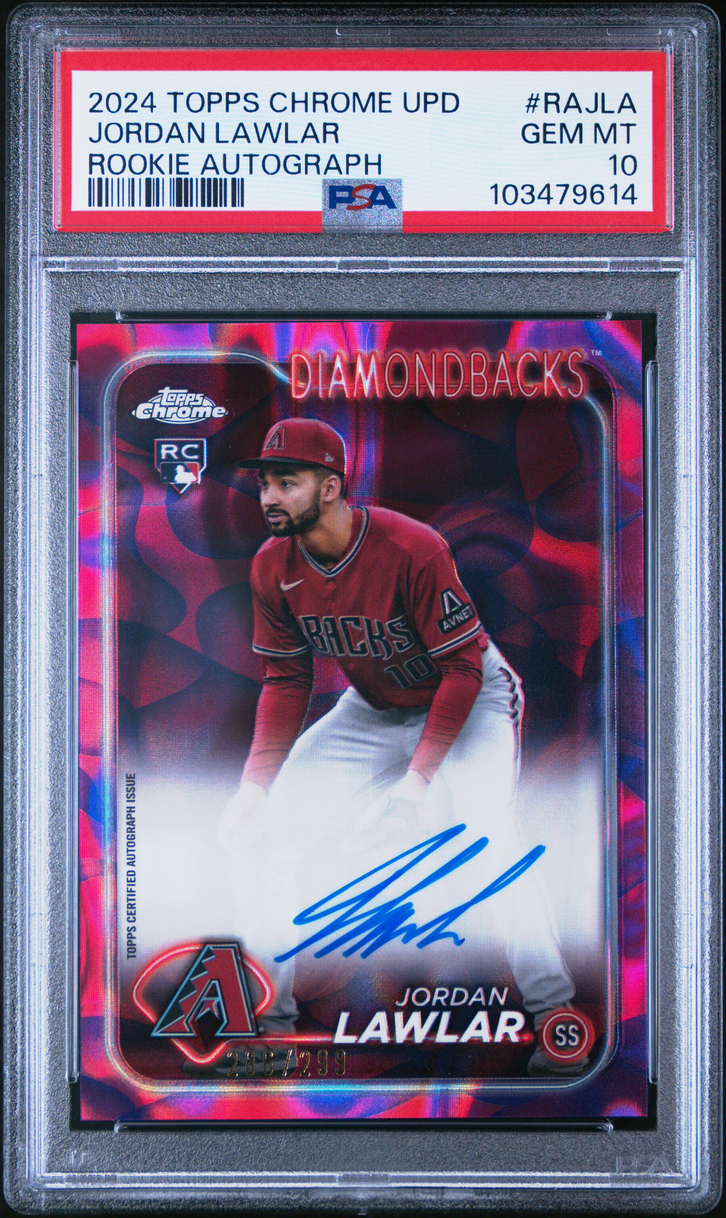 2024 Topps Chrome Update Chrome Rookie Autographs Jordan Lawlar #Rajla Gem Mt 10 front