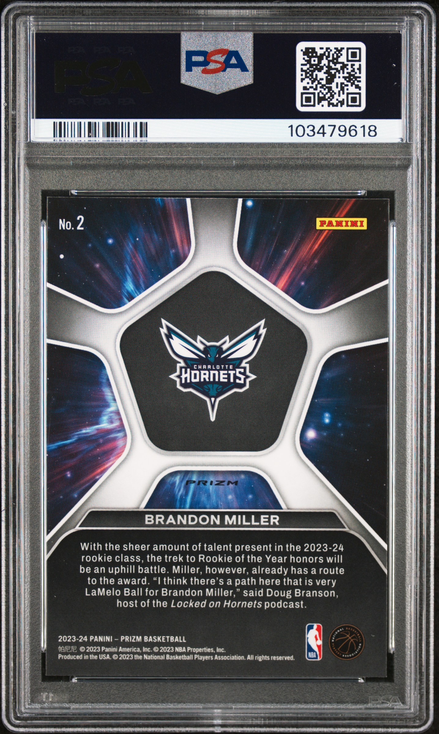 2023 Panini Prizm Deep Space Brandon Miller #2 (Deep Space-Green Prizm) Mint 9 back