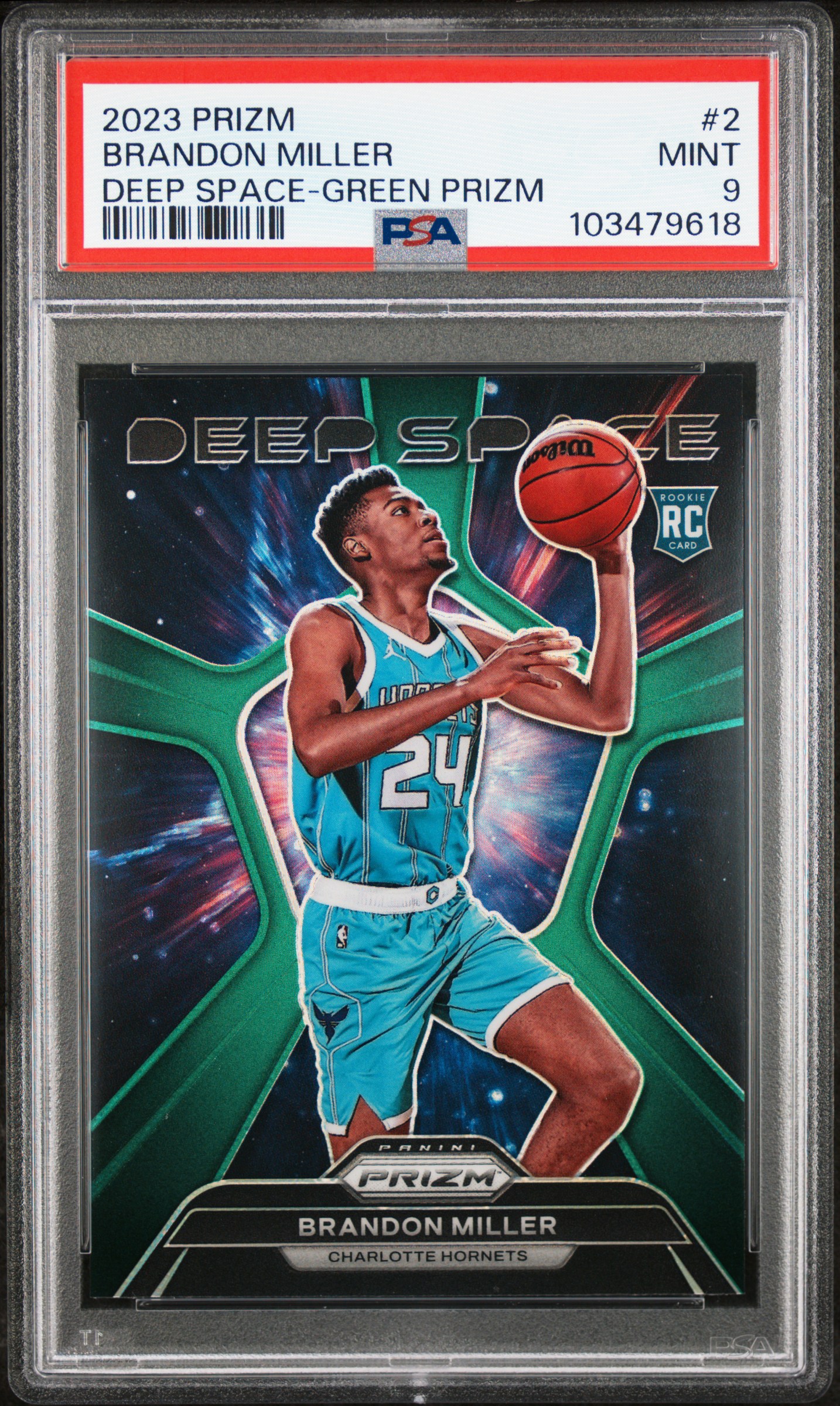 2023 Panini Prizm Deep Space Brandon Miller #2 (Deep Space-Green Prizm) Mint 9 front