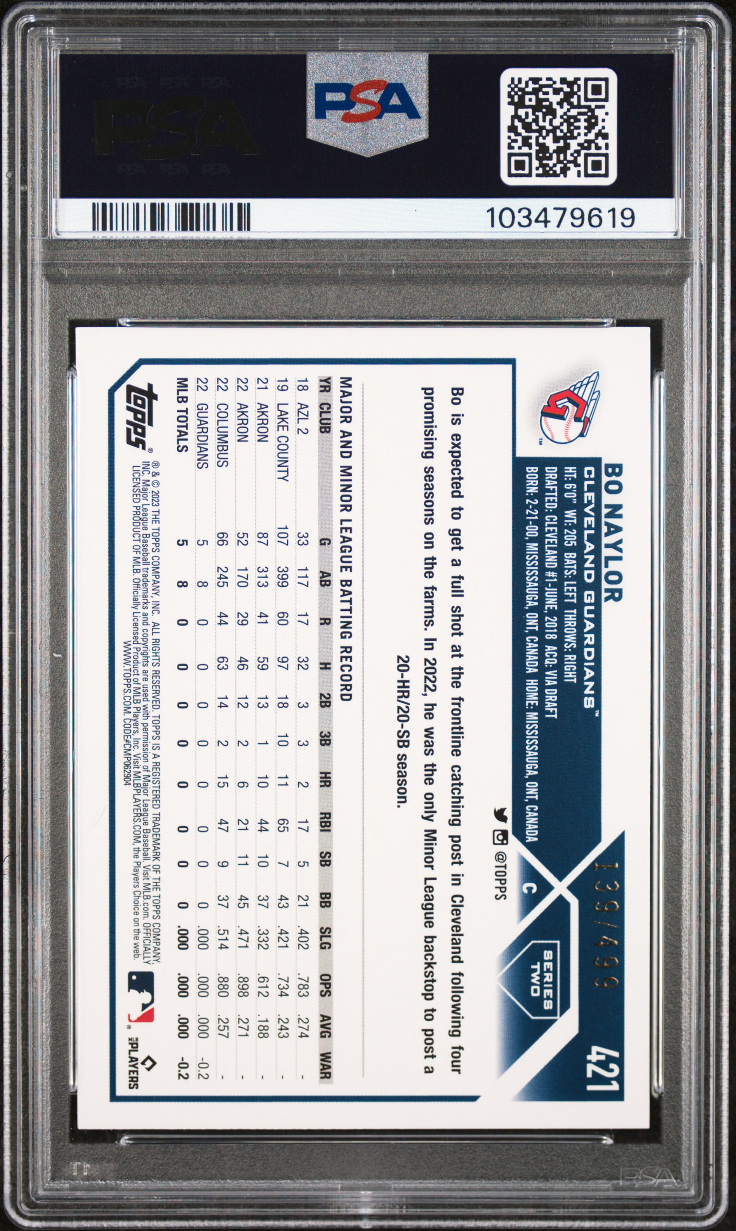 2023 Topps Bo Naylor #421 (Green Foil) Mint 9 back