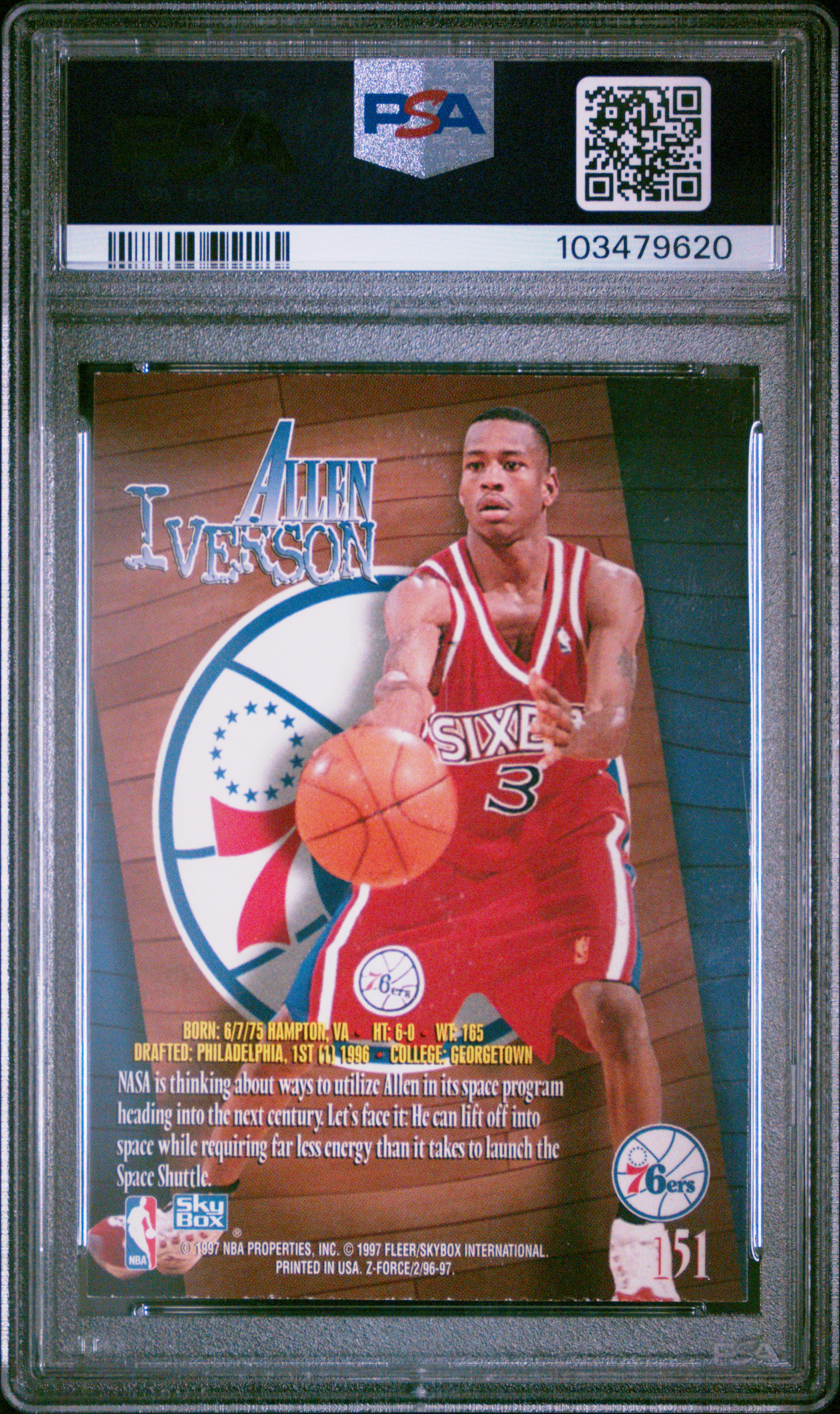 1996 Skybox Z-Force Allen Iverson #151 Nm-Mt 8 back