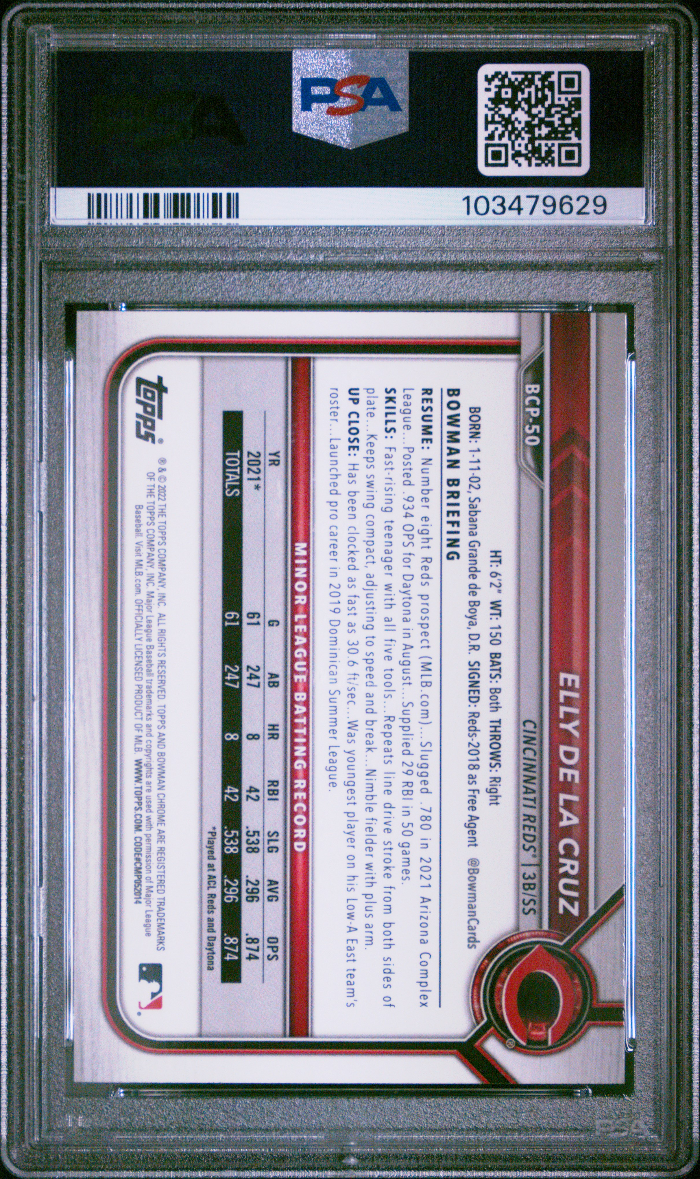 2022 Bowman Mega Box Chrome Elly De La Cruz #50 (Chrome) Gem Mt 10 back