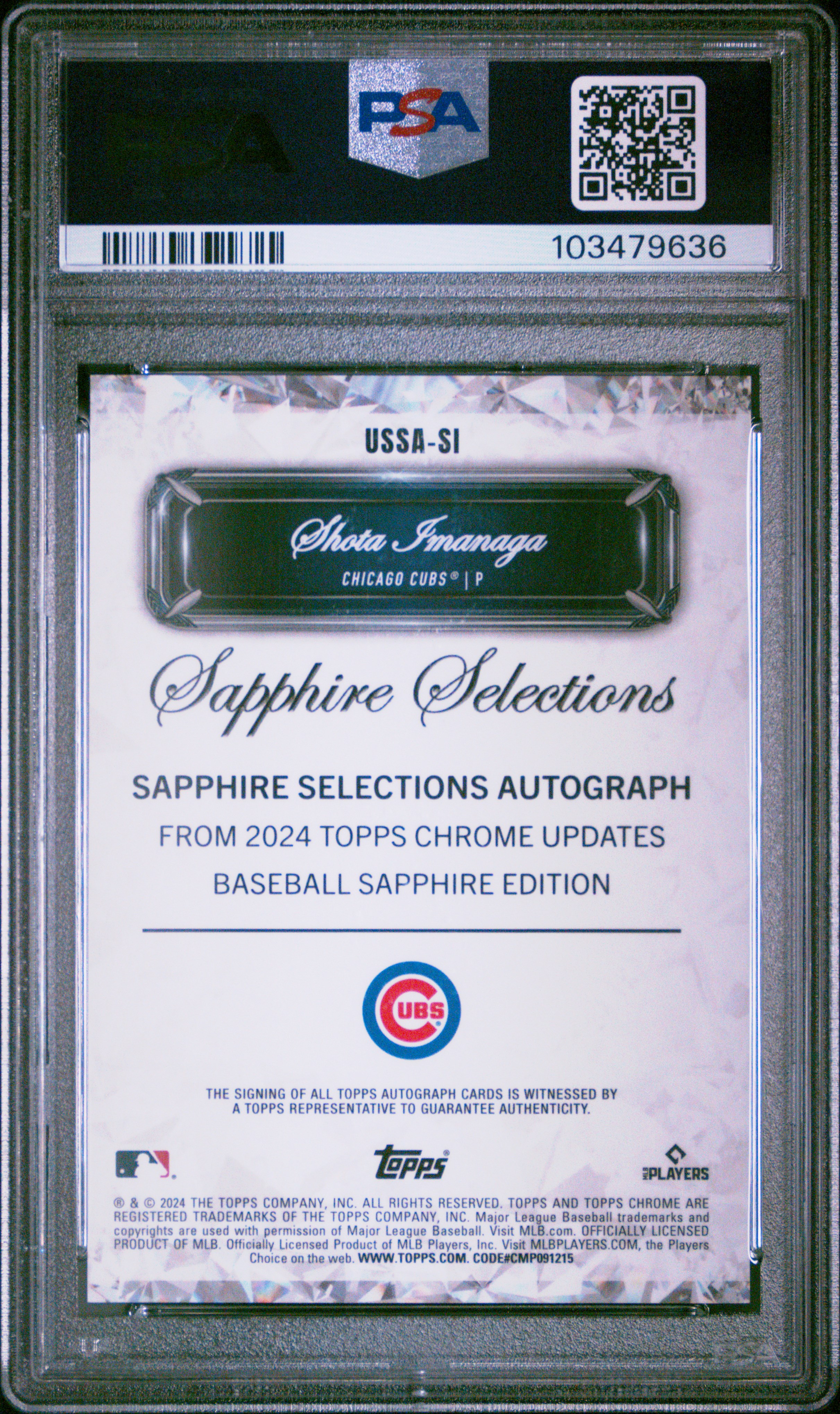 2024 Topps Chrome Sapphire Update Series Sapphire Selections Autographs Shota Imanaga #Si Gem Mt 10 back