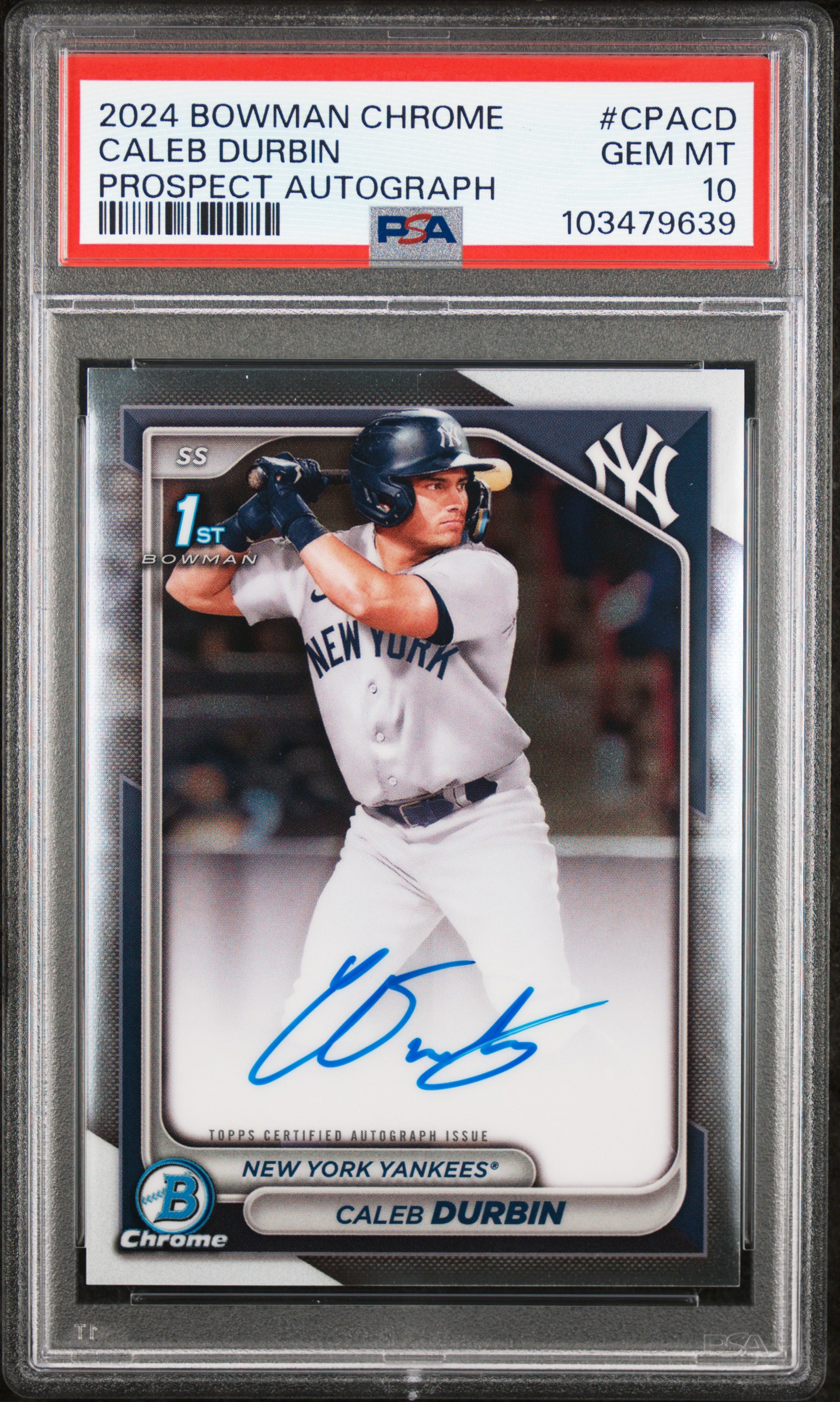 2024 Bowman Chrome Prospect Autographs Caleb Durbin #Cpacd (Prospect Autograph) Gem Mt 10 front