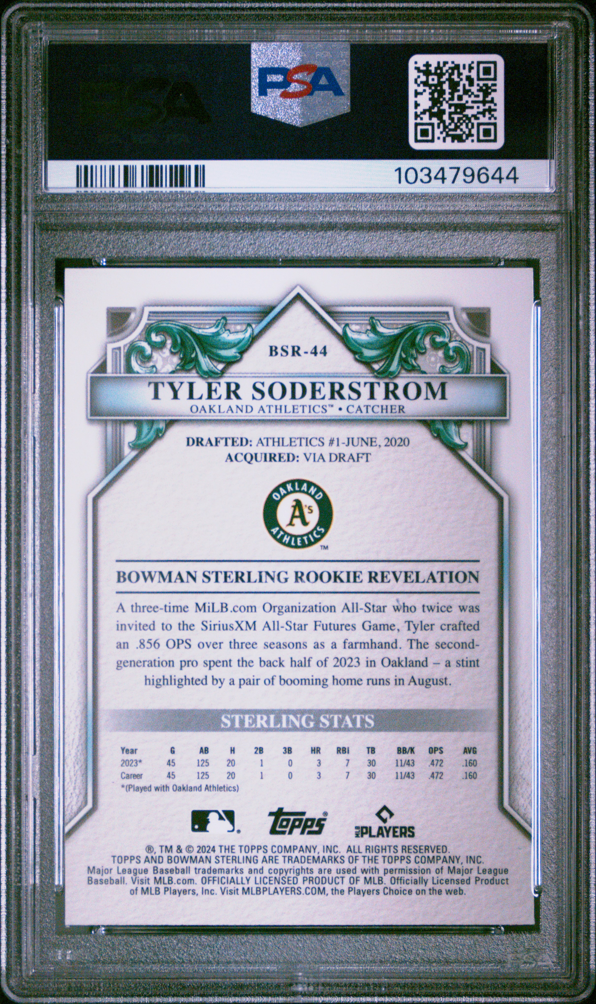 2024 Bowman Sterling Rookies Tyler Soderstrom #Bsr44 (Rookies-Mini Dia Refractor) Gem Mt 10 back