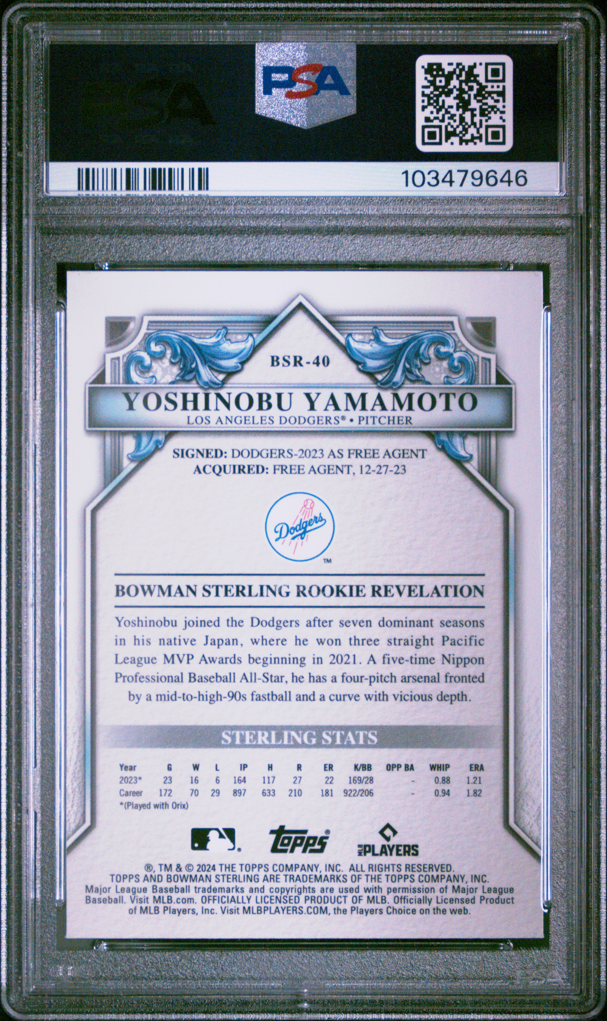 2024 Bowman Sterling Rookies Yoshinobu Yamamoto #Bsr40 (Rookies) Gem Mt 10 back