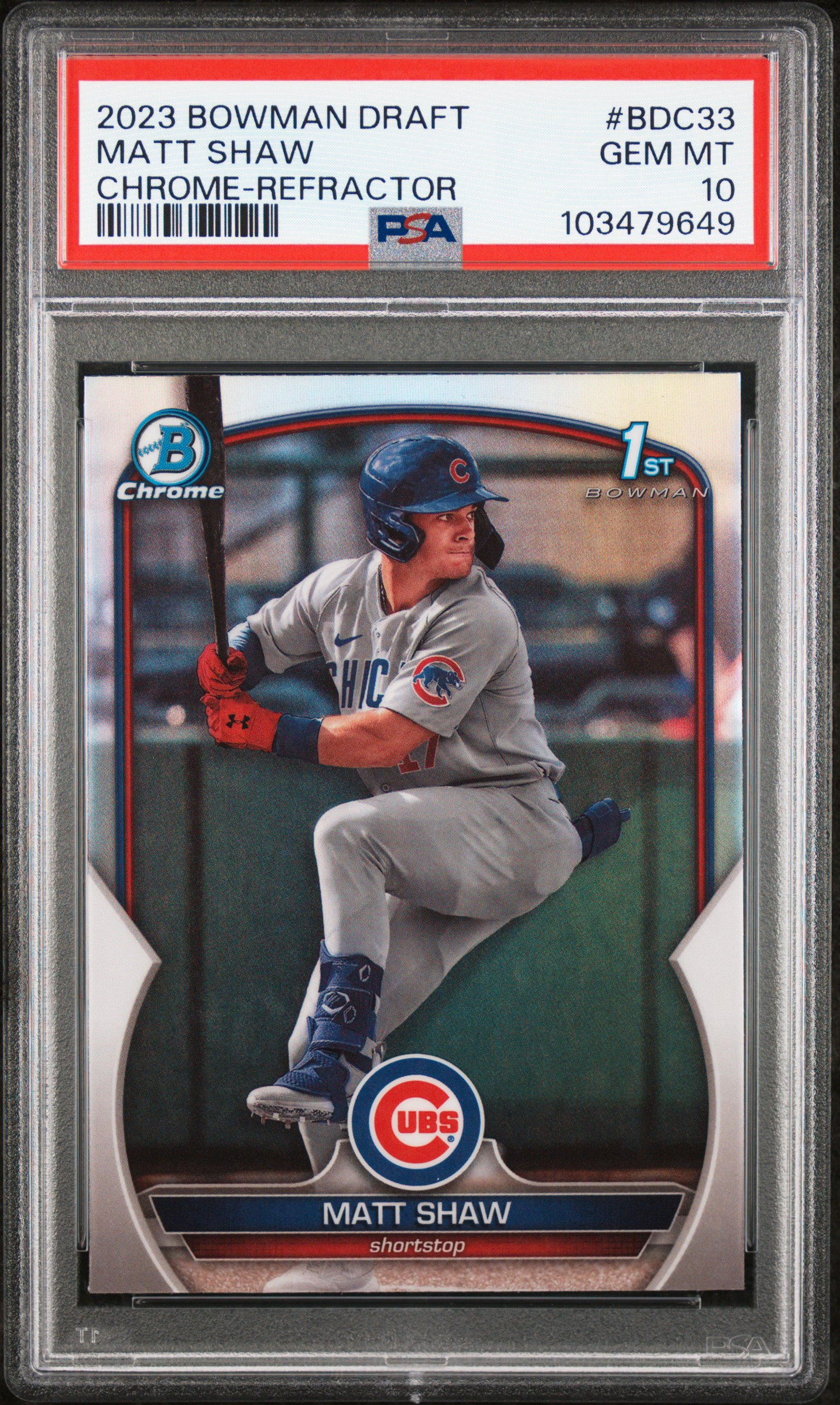 2023 Bowman Draft Matt Shaw #Bdc33 (Chrome-Refractor) Gem Mt 10 front