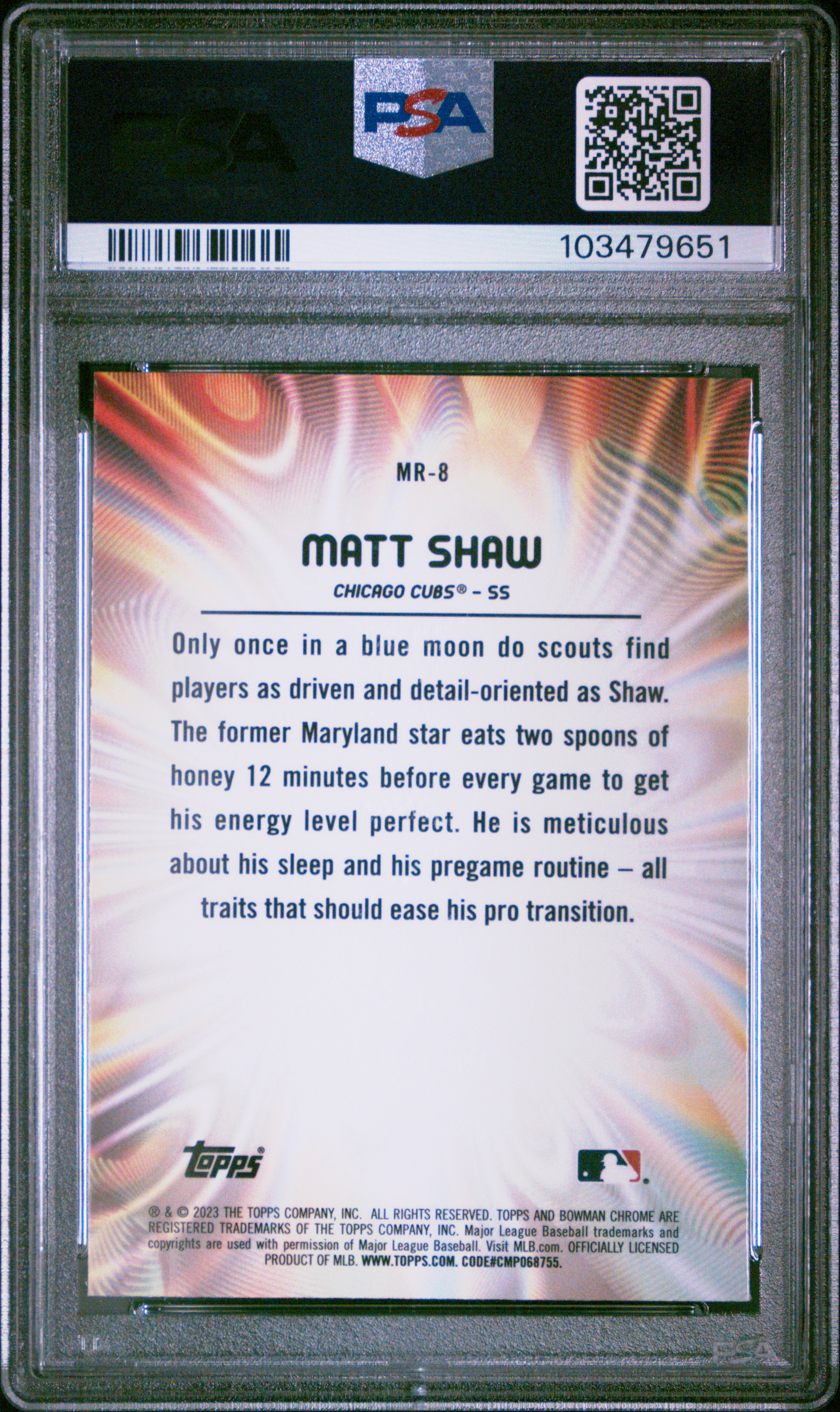 2023 Bowman Draft Mood Ring Matt Shaw #Mr8 Gem Mt 10 back