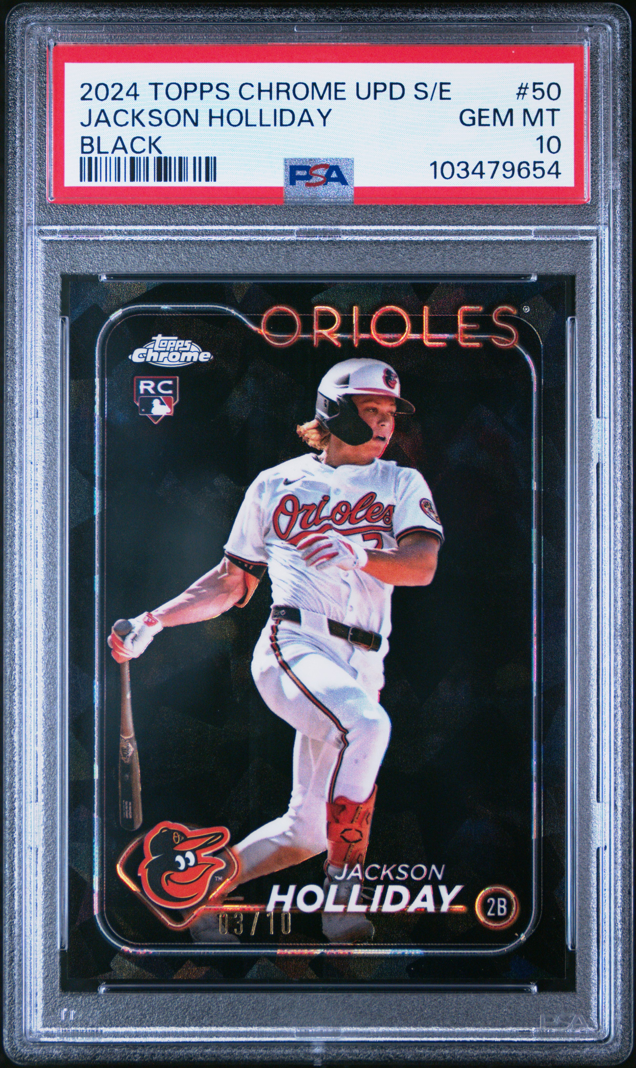2024 Topps Chrome Sapphire Update Series Jackson Holliday #50 (Black) Gem Mt 10 front