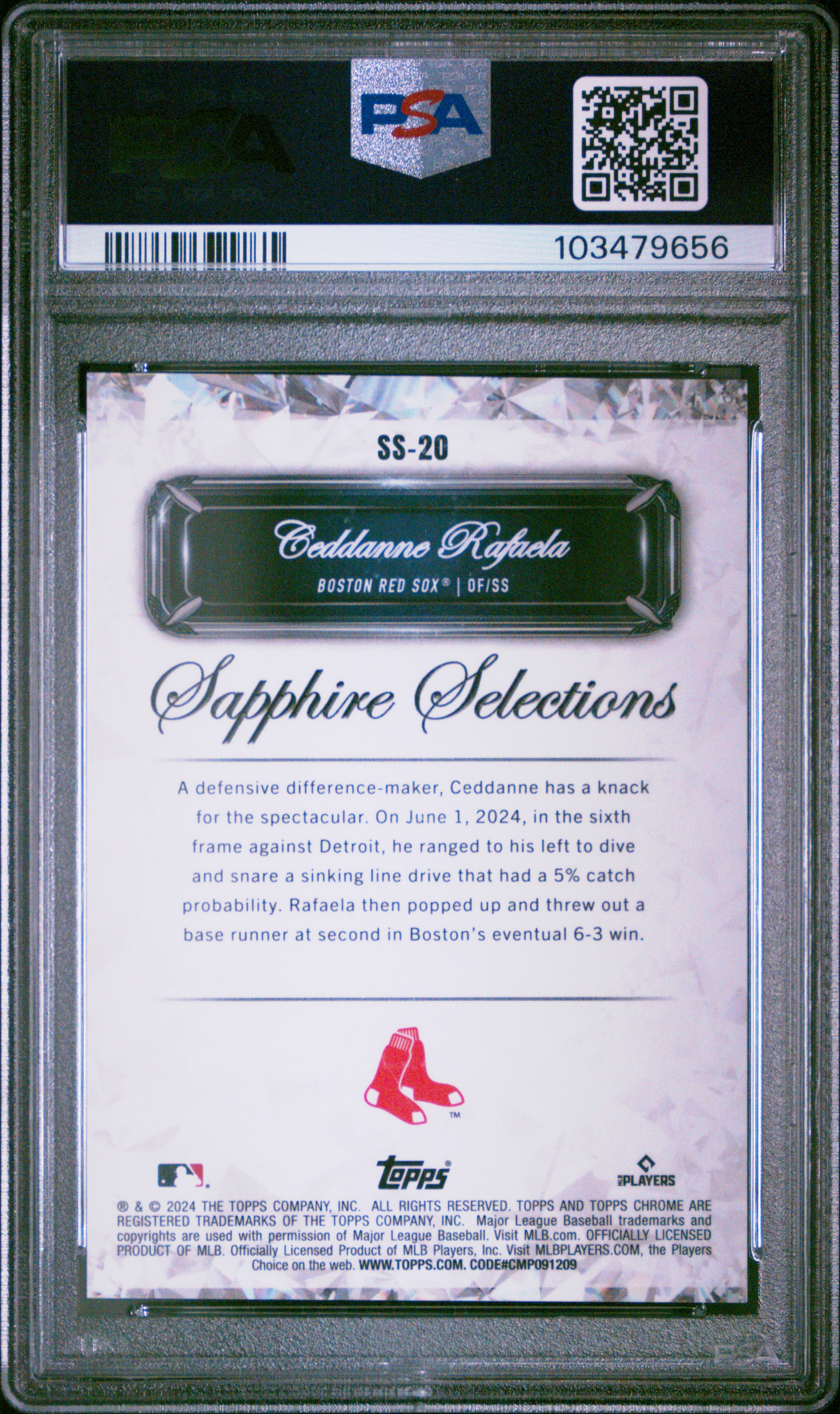 2024 Topps Chrome Sapphire Sapphire Selections Ceddanne Rafaela #Ss20 (Sapphire Selections-Black) Gem Mt 10 back