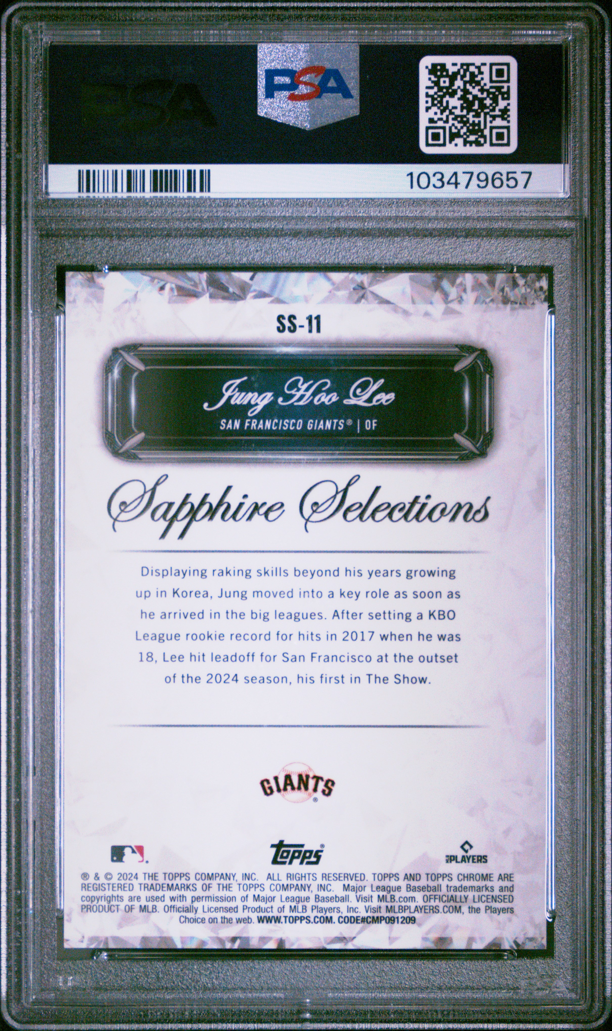 2024 Topps Chrome Sapphire Sapphire Selections Jung Hoo Lee #Ss11 (Sapphire Selections-Gold) Gem Mt 10 back