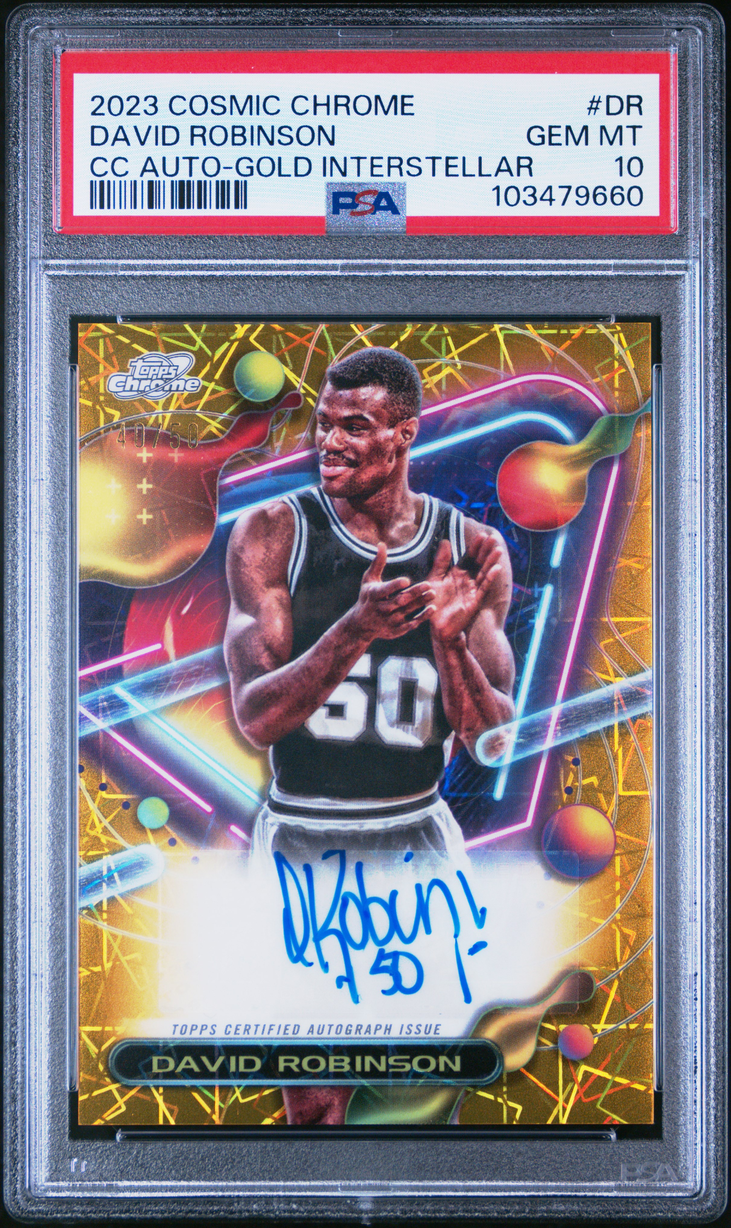 2023 Topps Cosmic Chrome Cosmic Chrome Autograph David Robinson #Dr (Cc Auto-Gold Interstellar) Gem Mt 10 front