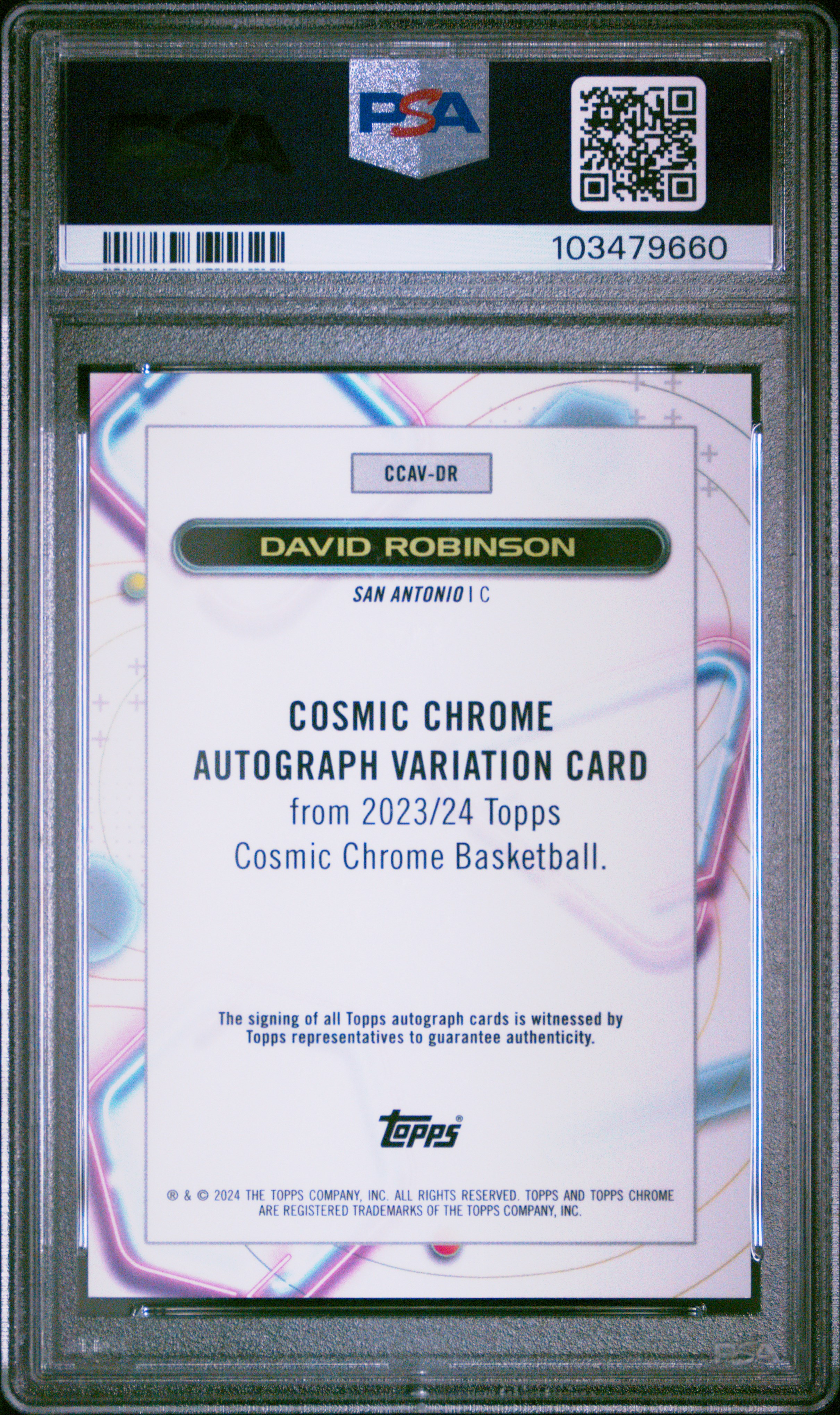 2023 Topps Cosmic Chrome Cosmic Chrome Autograph David Robinson #Dr (Cc Auto-Gold Interstellar) Gem Mt 10 back