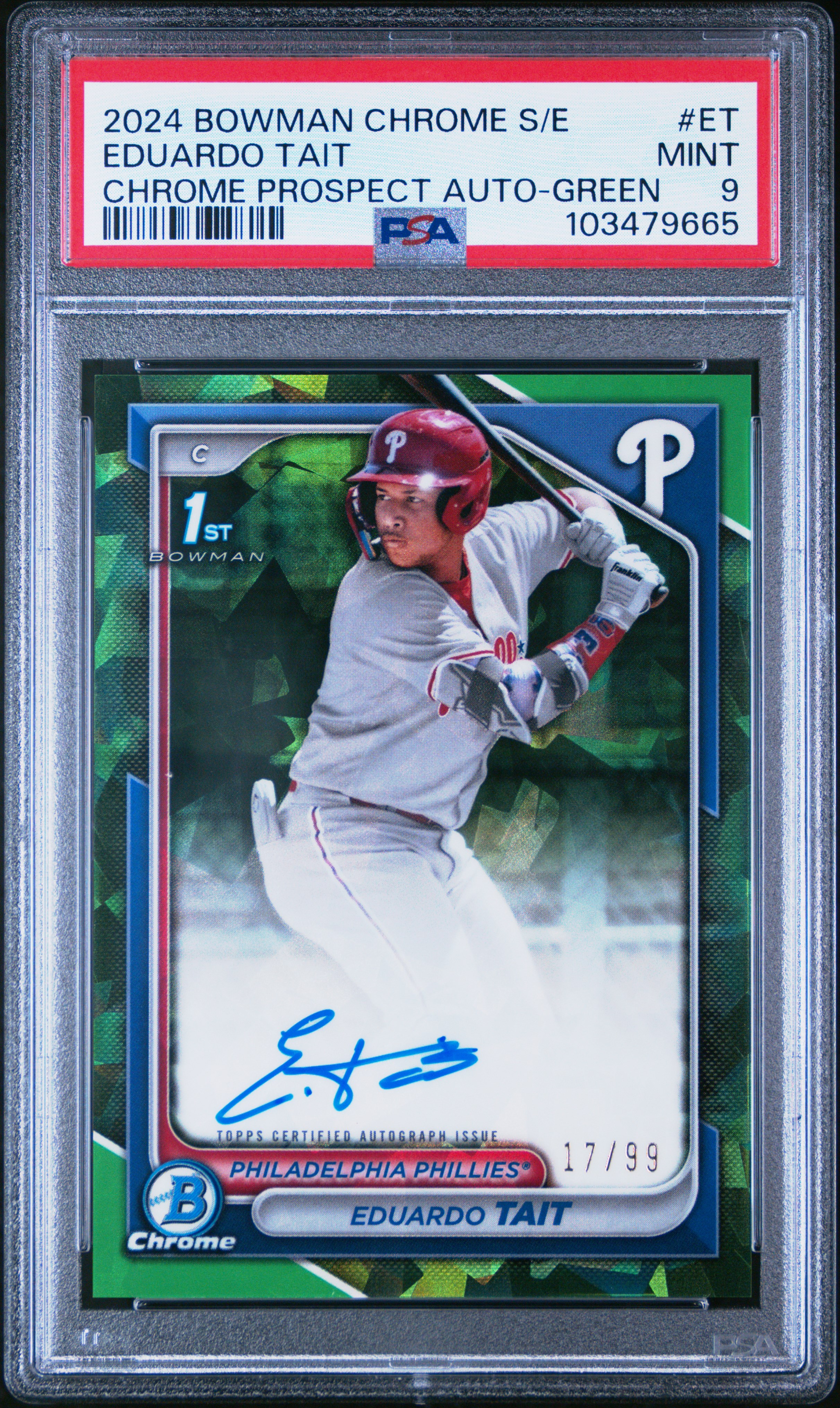2024 Bowman Chrome Sapphire Edition Prospects Autographs Eduardo Tait #Et (Chrome Prospect Auto-Green) Mint 9 front