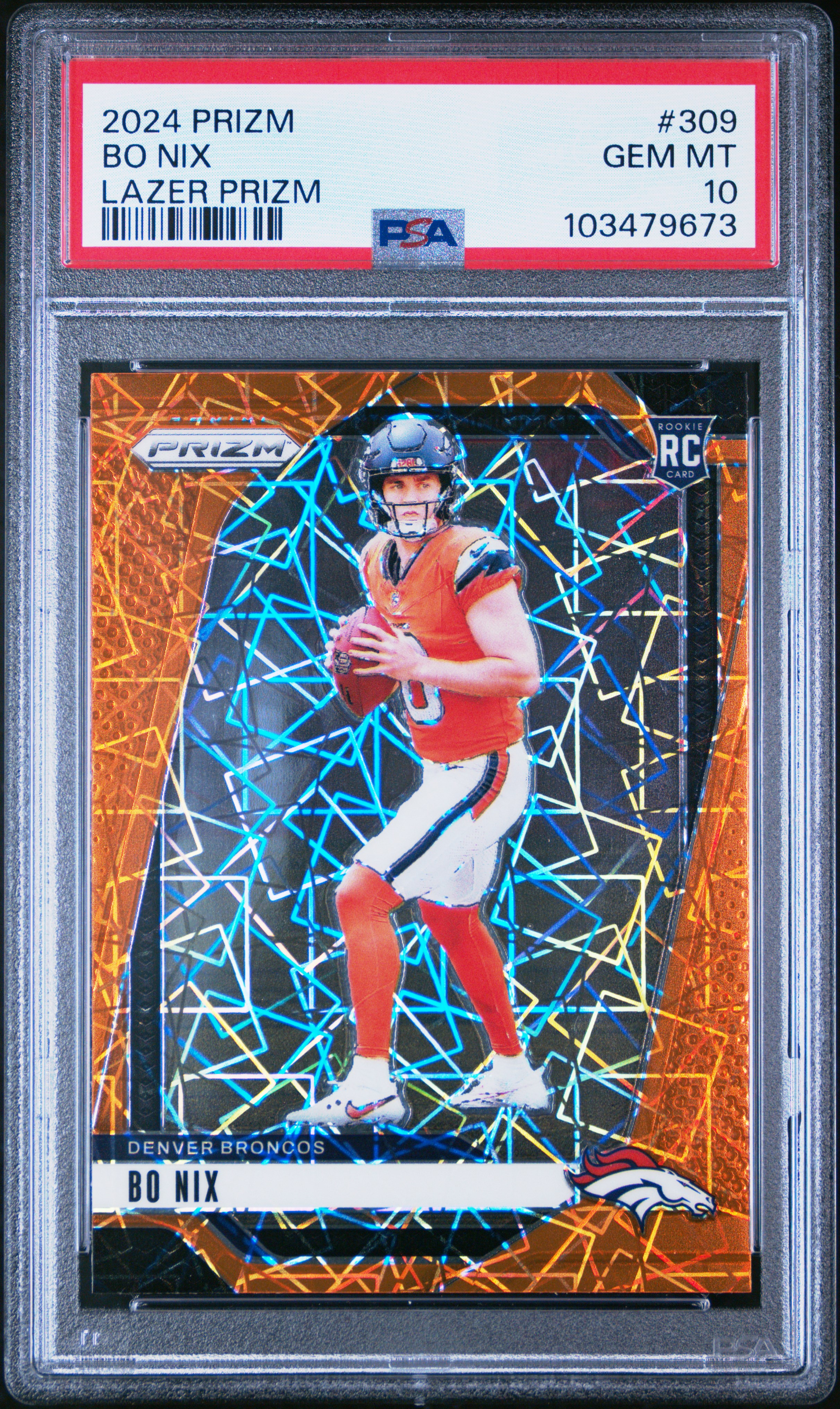2024 Panini Prizm Bo Nix #309 (Lazer Prizm) Gem Mt 10 front