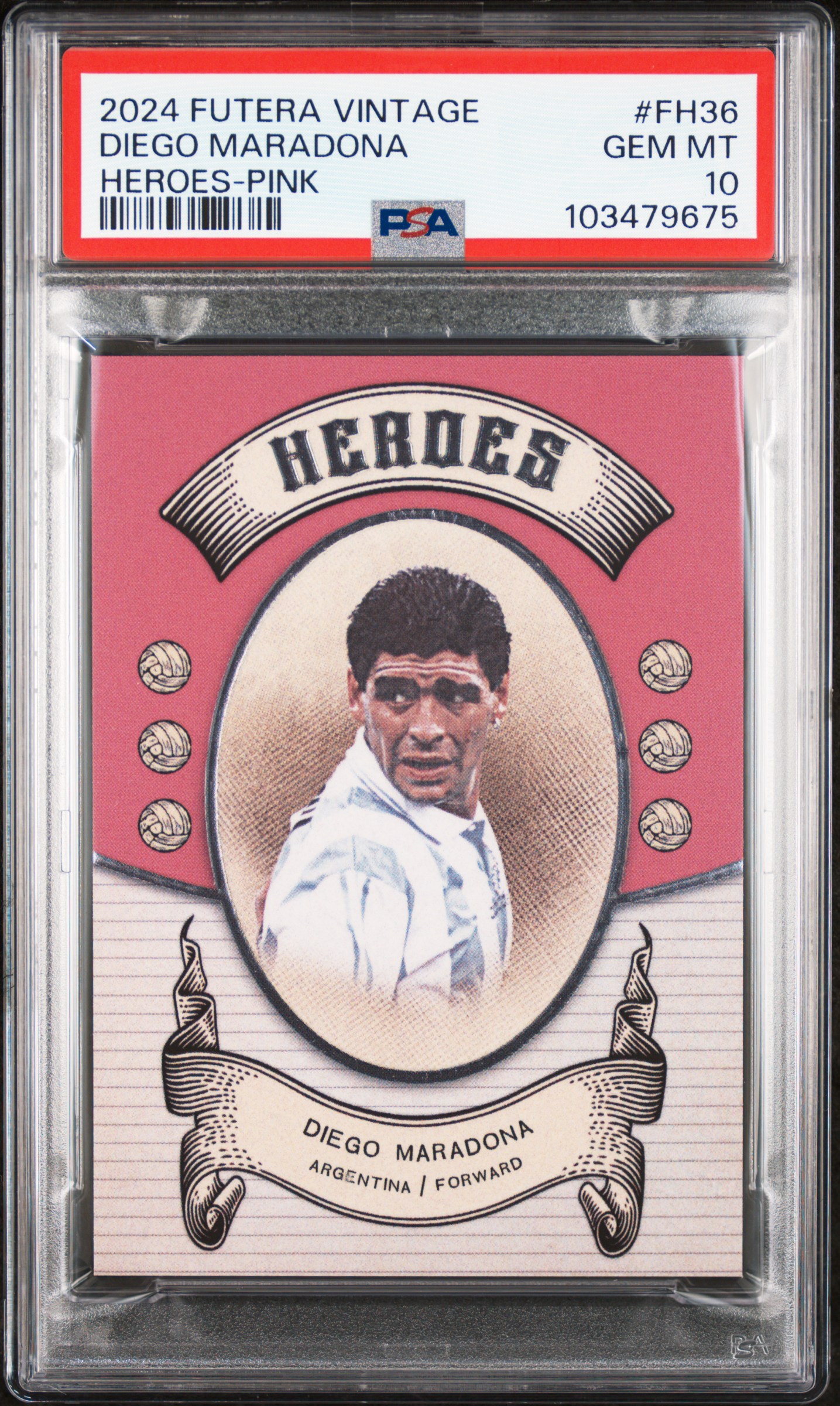 2024 Futera Vintage Football Heroes Diego Maradona #Fh36 (Heroes-Pink) Gem Mt 10 front