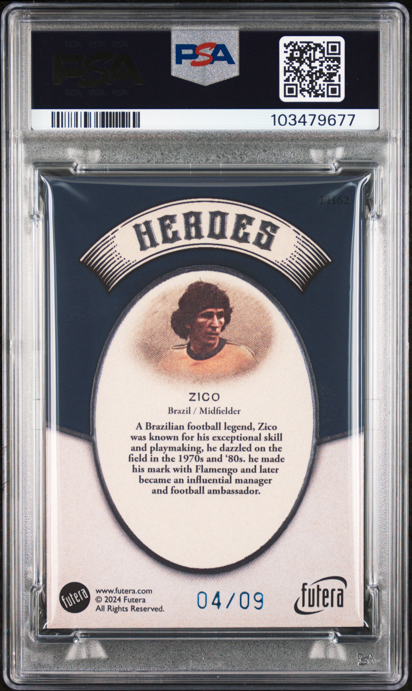 2024 Futera Vintage Football Heroes Zico #Fh62 (Heroes-Blue) Gem Mt 10 back