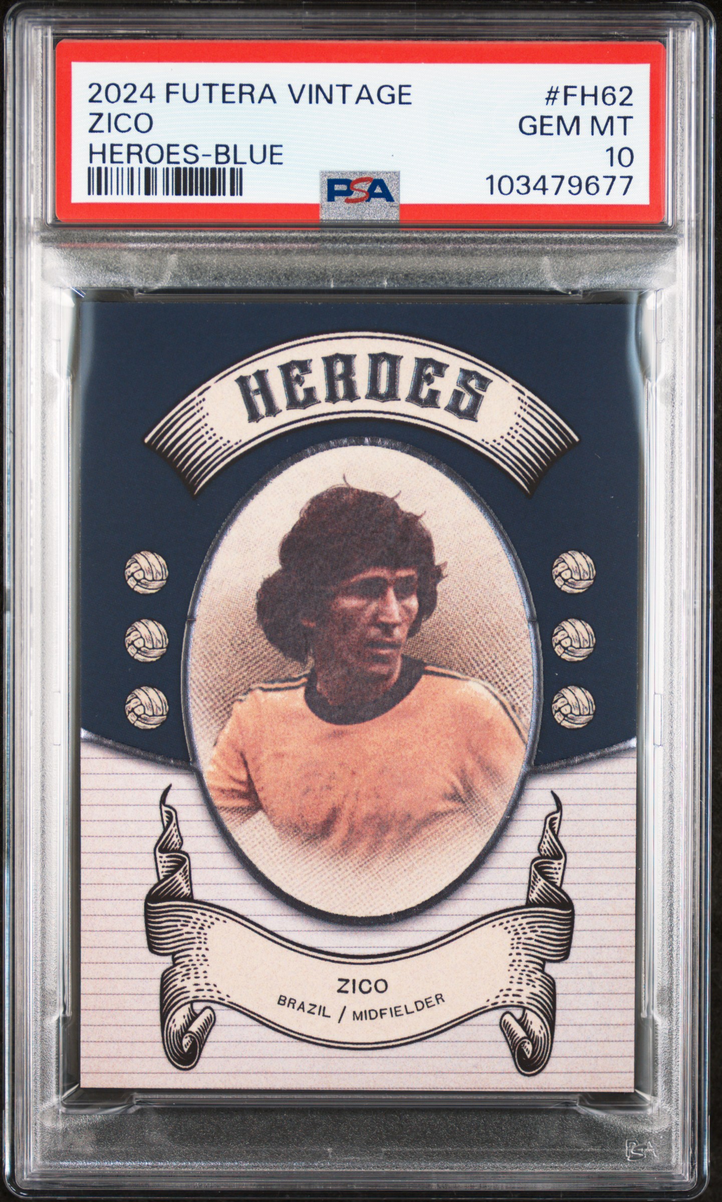 2024 Futera Vintage Football Heroes Zico #Fh62 (Heroes-Blue) Gem Mt 10 front