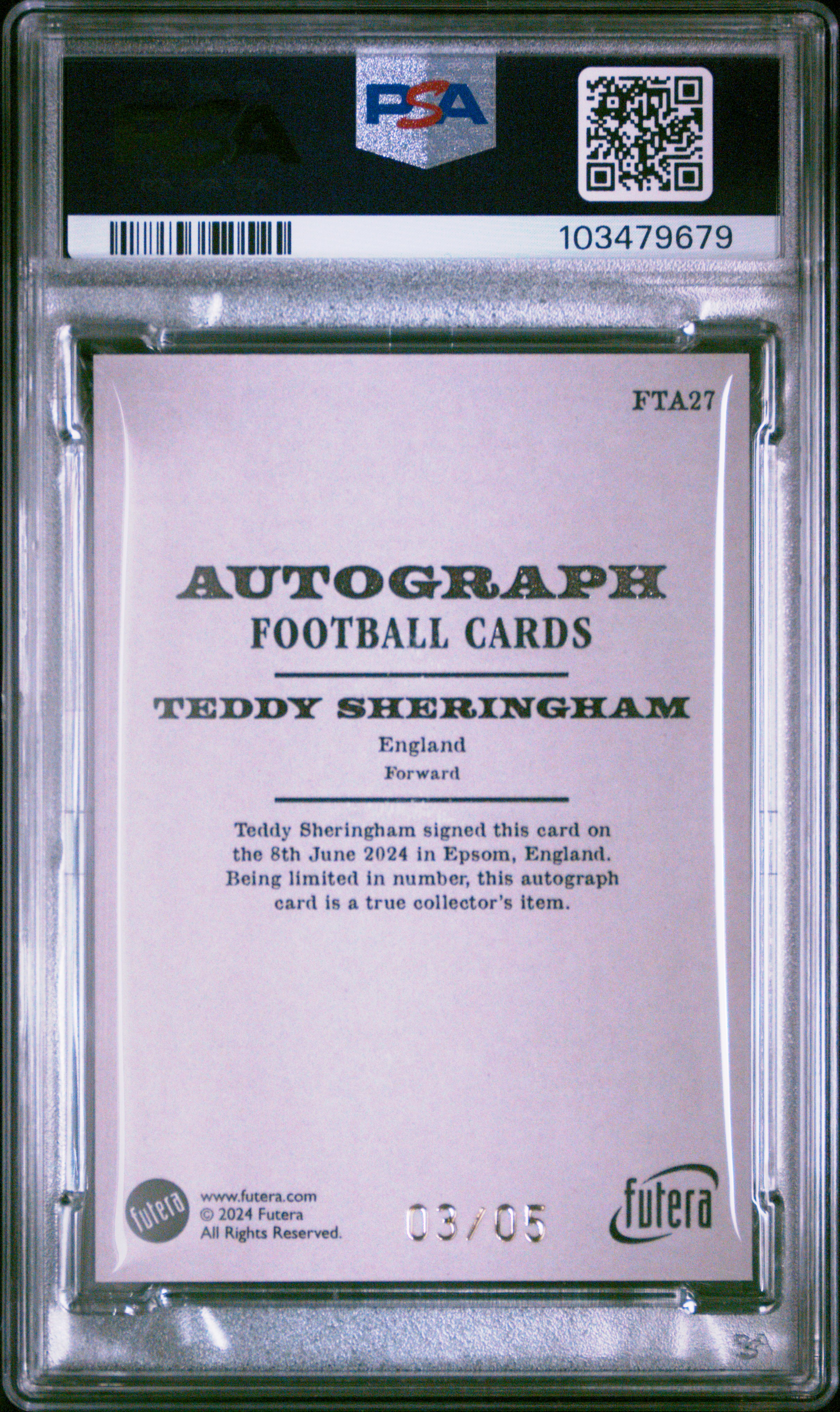 2024 Futera Vintage Football Autographs Teddy Sheringham #Fta27 Gem Mt 10 back