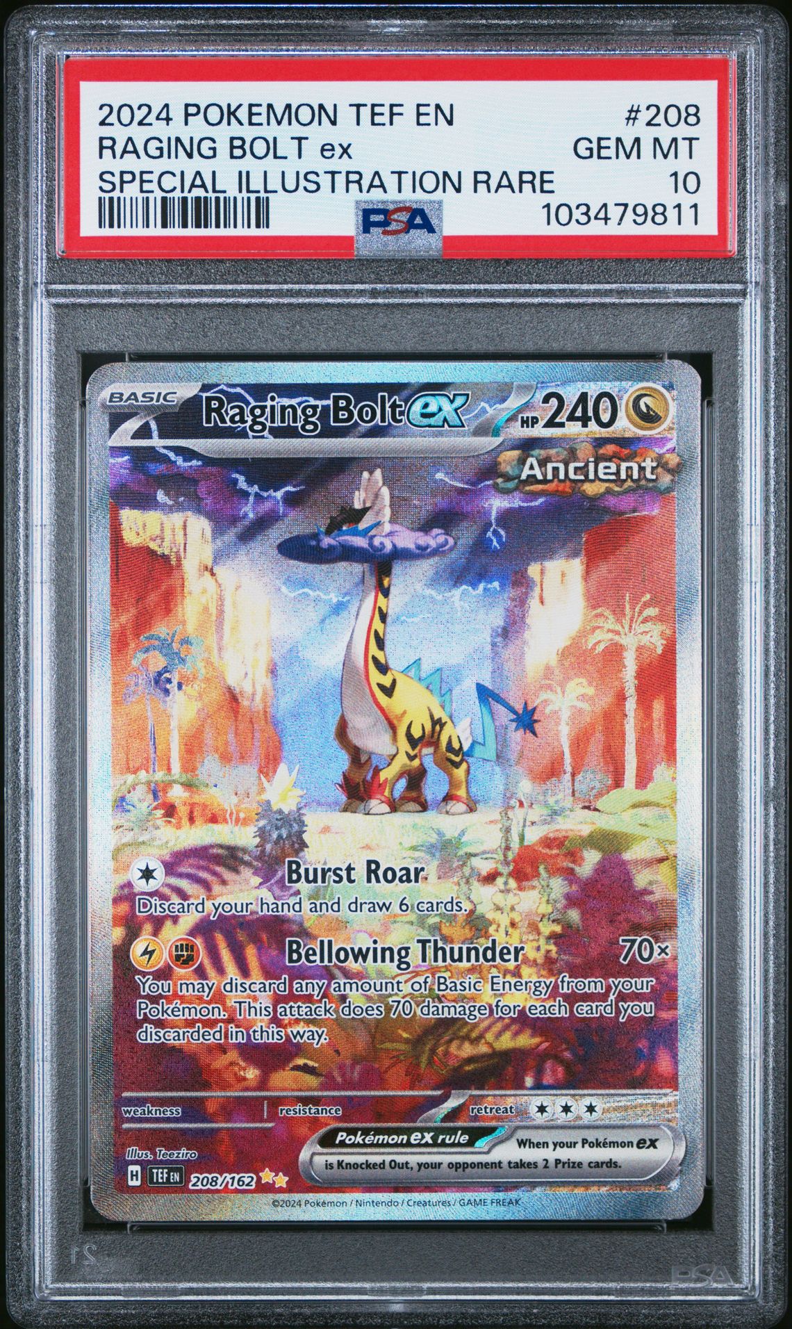 2024 Pokemon POKEMON TEF EN-TEMPORAL FORCES SPECIAL ILLUSTRATION RARE #208 Raging Bolt Ex front