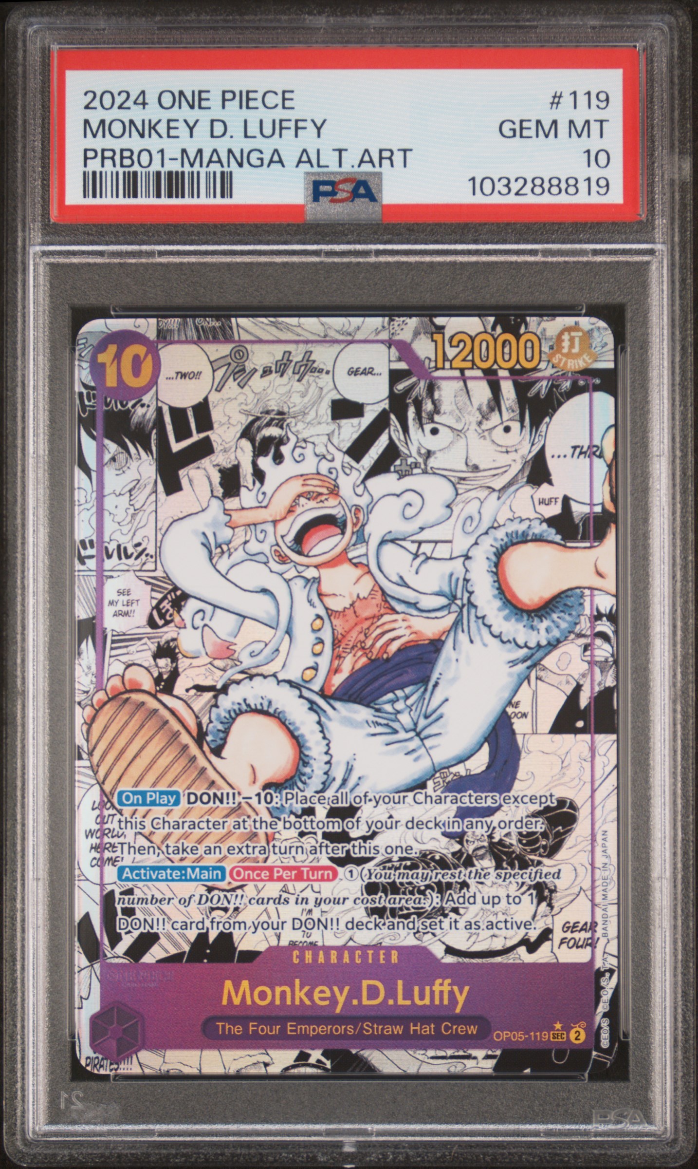 2024 One Piece Prb01-Premium Booster -One Piece Card The Best- Monkey D. Luffy #119 (Prb01-Manga Alt.art) Gem Mt 10 front