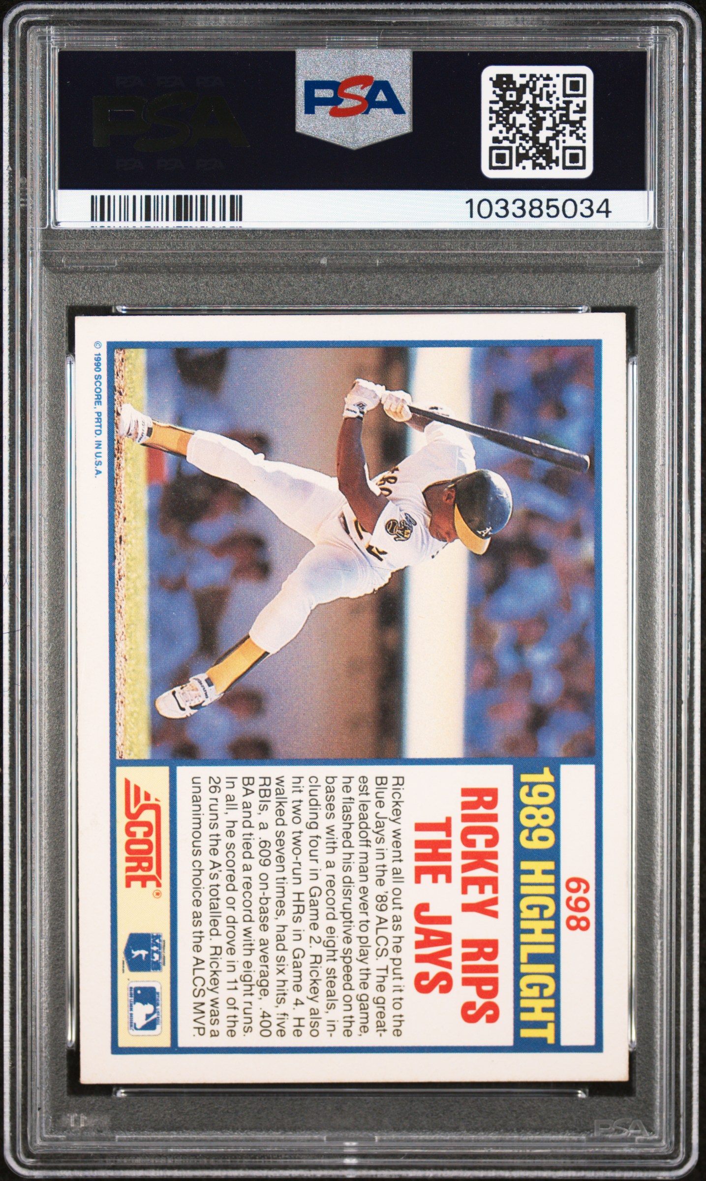 1990 Score Rickey Henderson #698 back