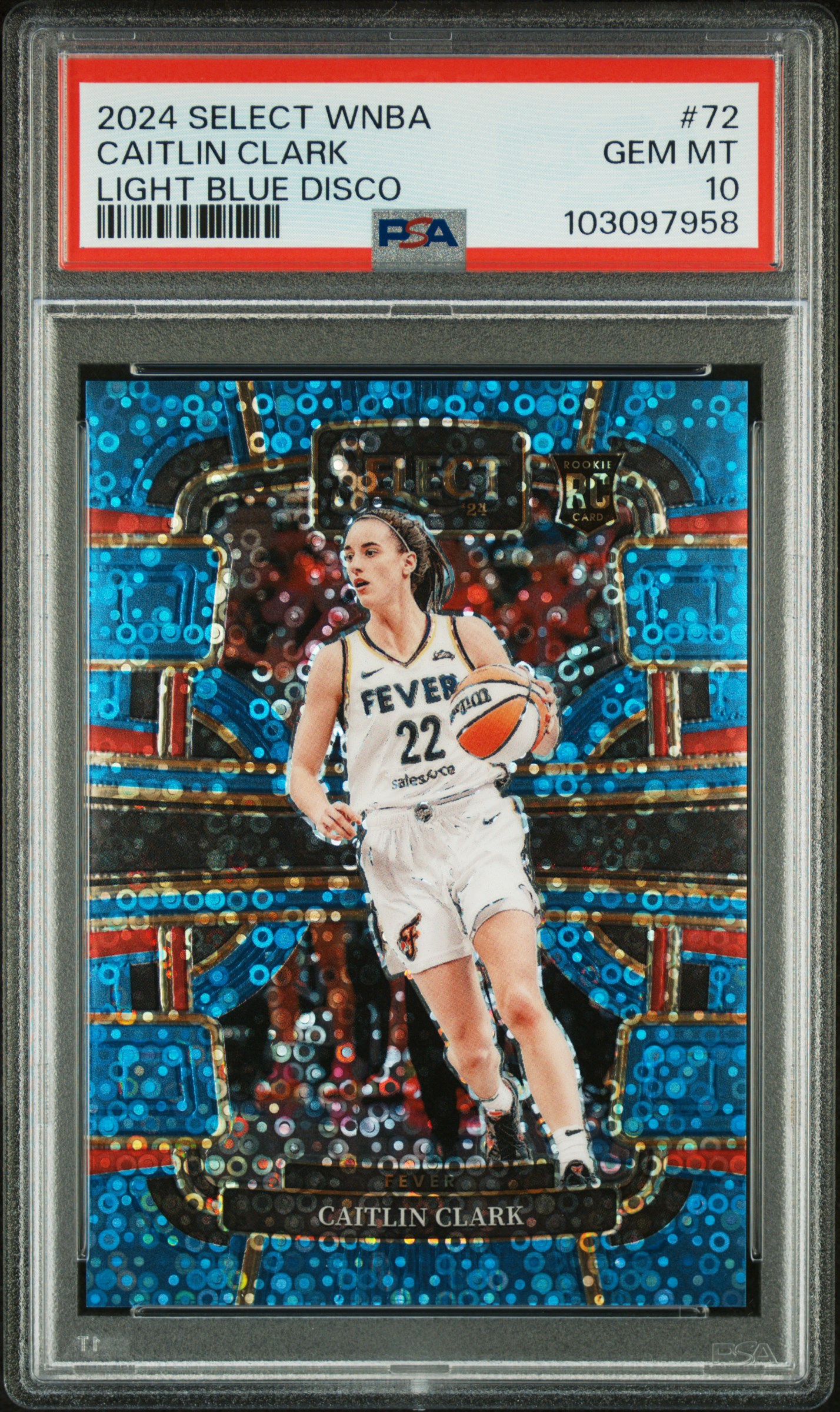 2024 Panini Select Wnba Caitlin Clark #72 (Light Blue Disco) Gem Mt 10 front