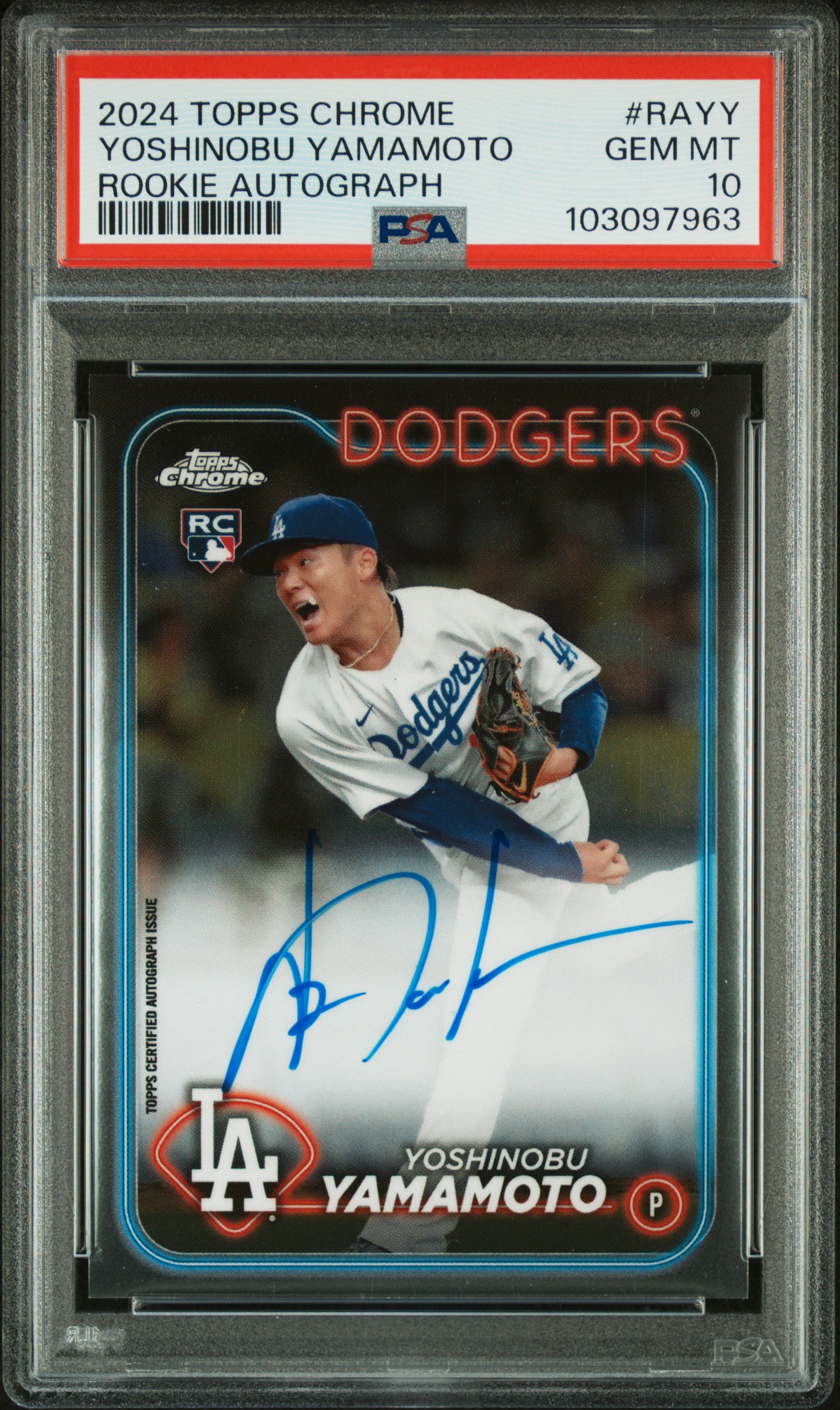 2024 Topps Chrome Rookie Autographs Yoshinobu Yamamoto #Rayy Gem Mt 10 front