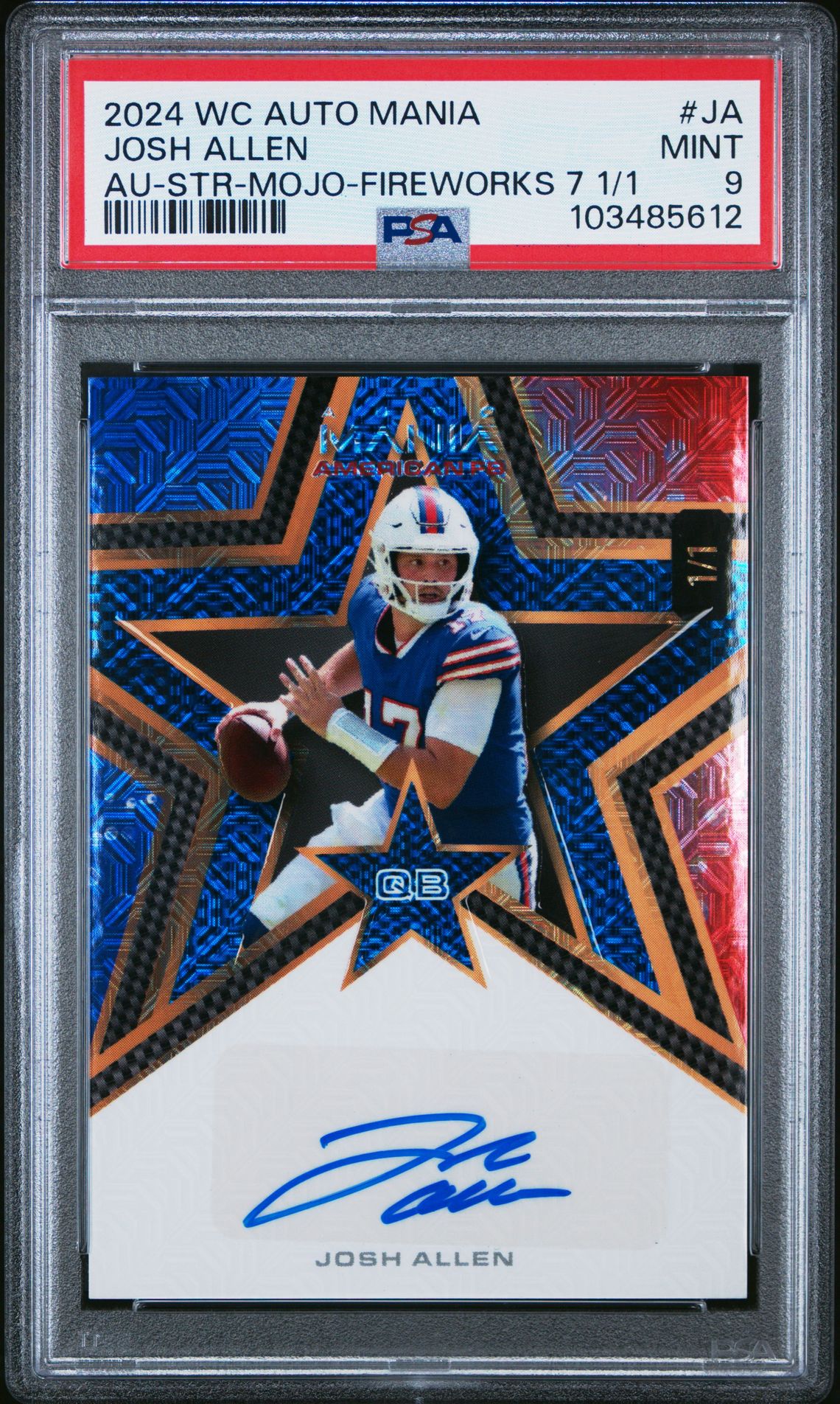 2024 Wild Card WILD CARD AUTO MANIA AMERICAN FOOTBALL HOBBY AUTOGRAPHS Color Match #JA Josh Allen front