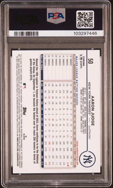 2024 Topps Chrome Aaron Judge #50 (Variation) Gem Mt 10 back