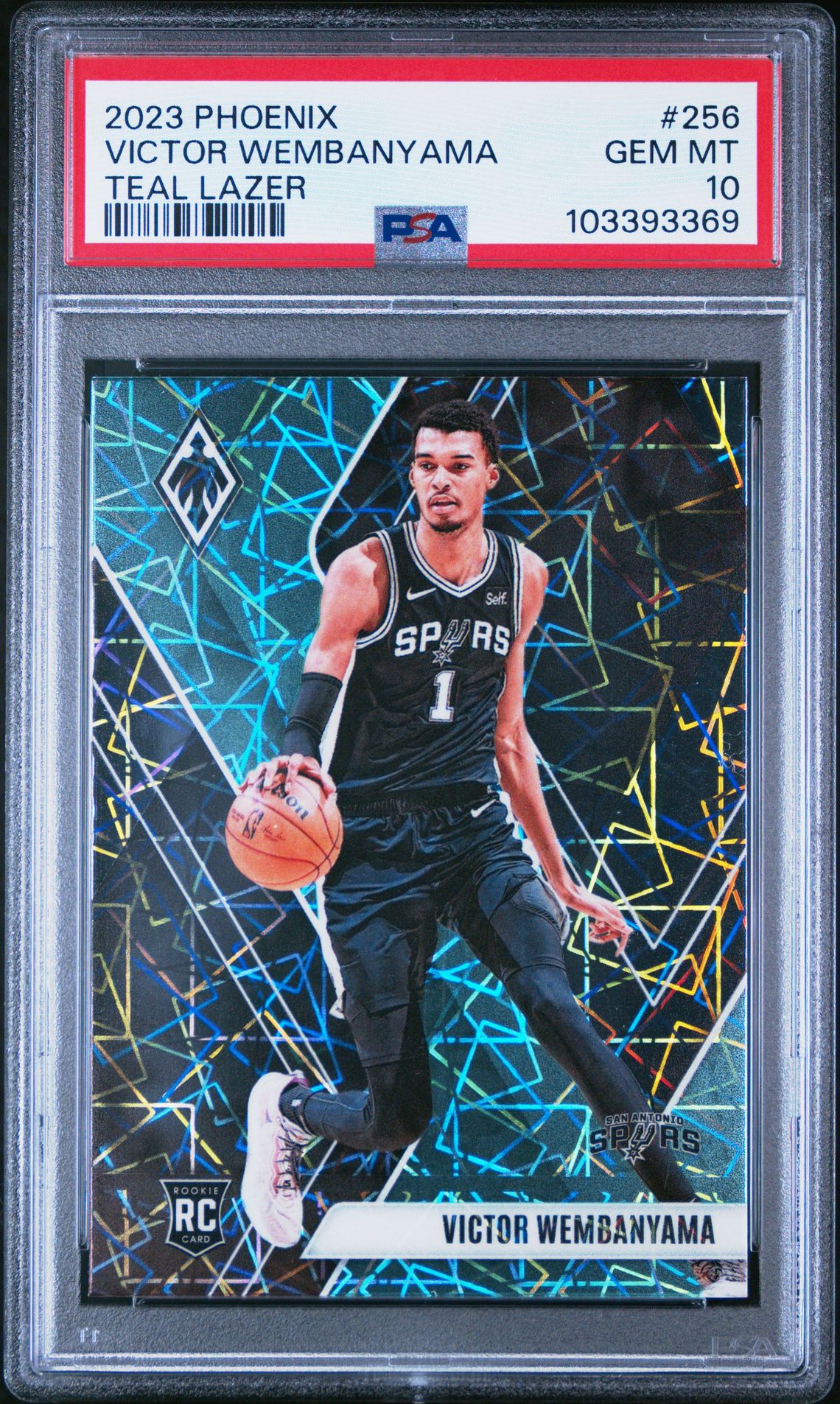 2023 Panini Phoenix Victor Wembanyama #256 (Teal Lazer) Gem Mt 10 front