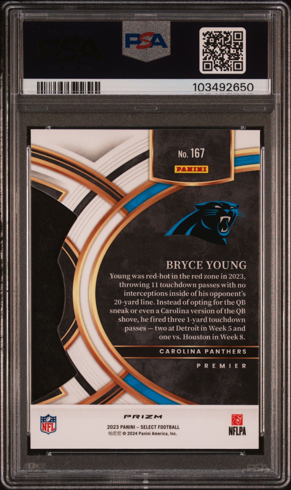 2023 Panini Select Bryce Young #167 (Die-Cut Silver Prizm) Gem Mt 10 back