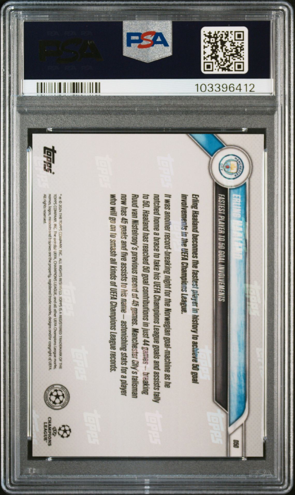 2024-25 Topps Now Uefa Champions League Erling Haaland #50 Gem Mt 10 back