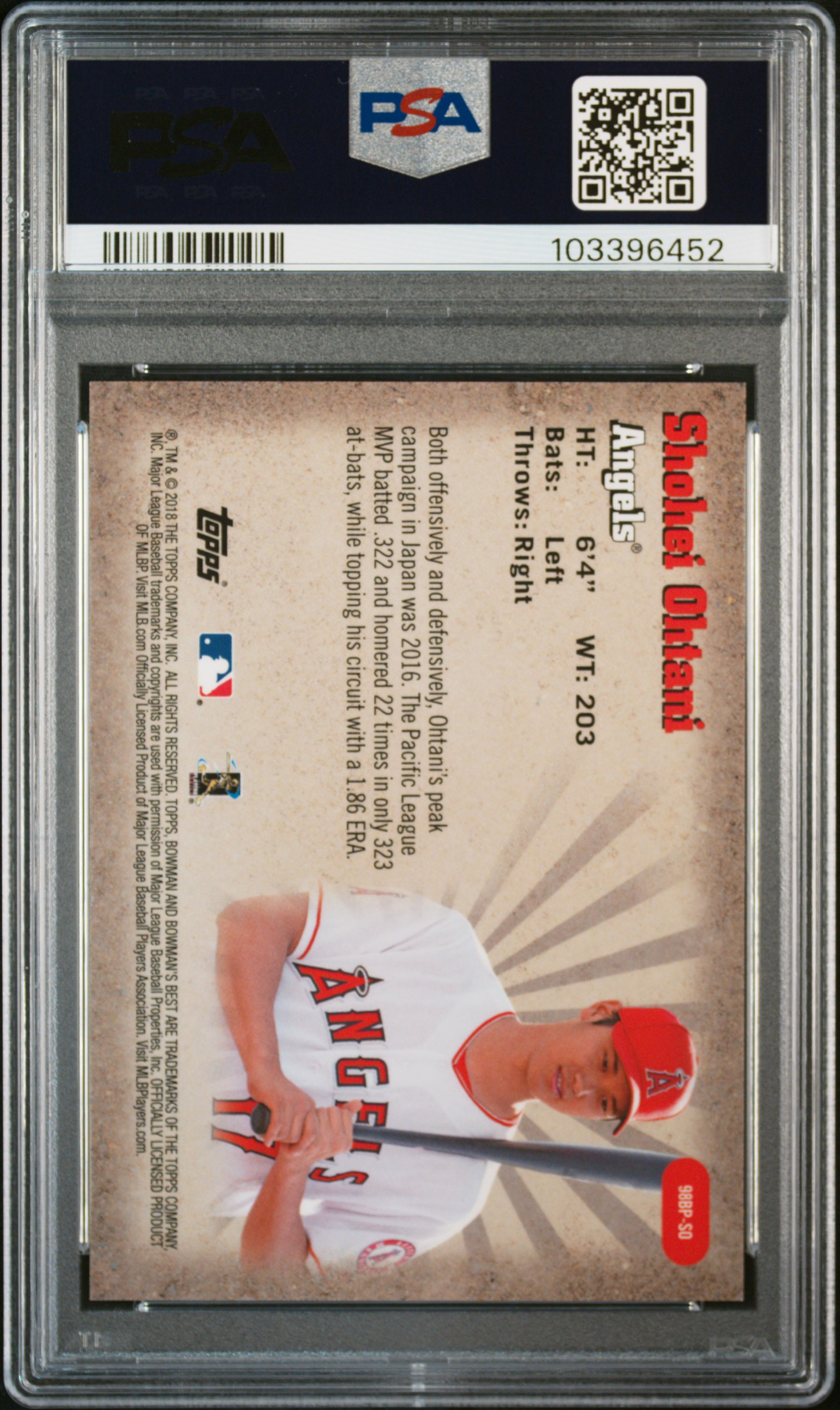 大谷翔平 2018 Bowman's Best 1998 Performers Shohei Ohtani 2018 Bowman's Best #98BP-SO 1998 Best