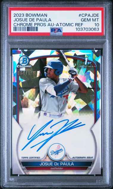 2023 Bowman BOWMAN CHROME PROSPECT AUTOGRAPHS CHROME PROS AU-ATOMIC REF #CPAJDE Josue De Paula front