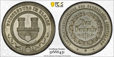 1884 Medal Wissembourg Expo Agr. & Comm. Tin MS63